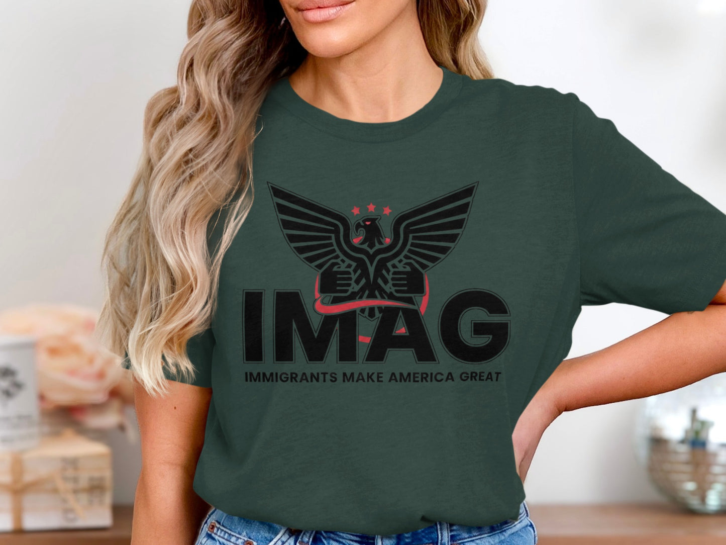 Immigrants Make America Great Black Text T-Shirt product
