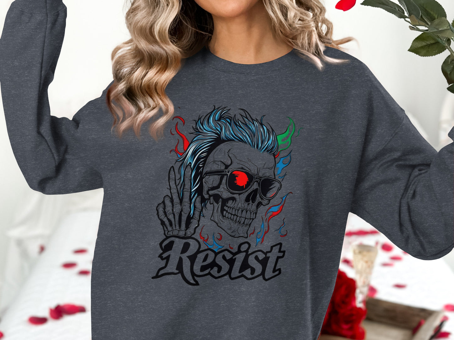 Skull with Sunglasses Resist Graphic Long Sleeve Shirt product type