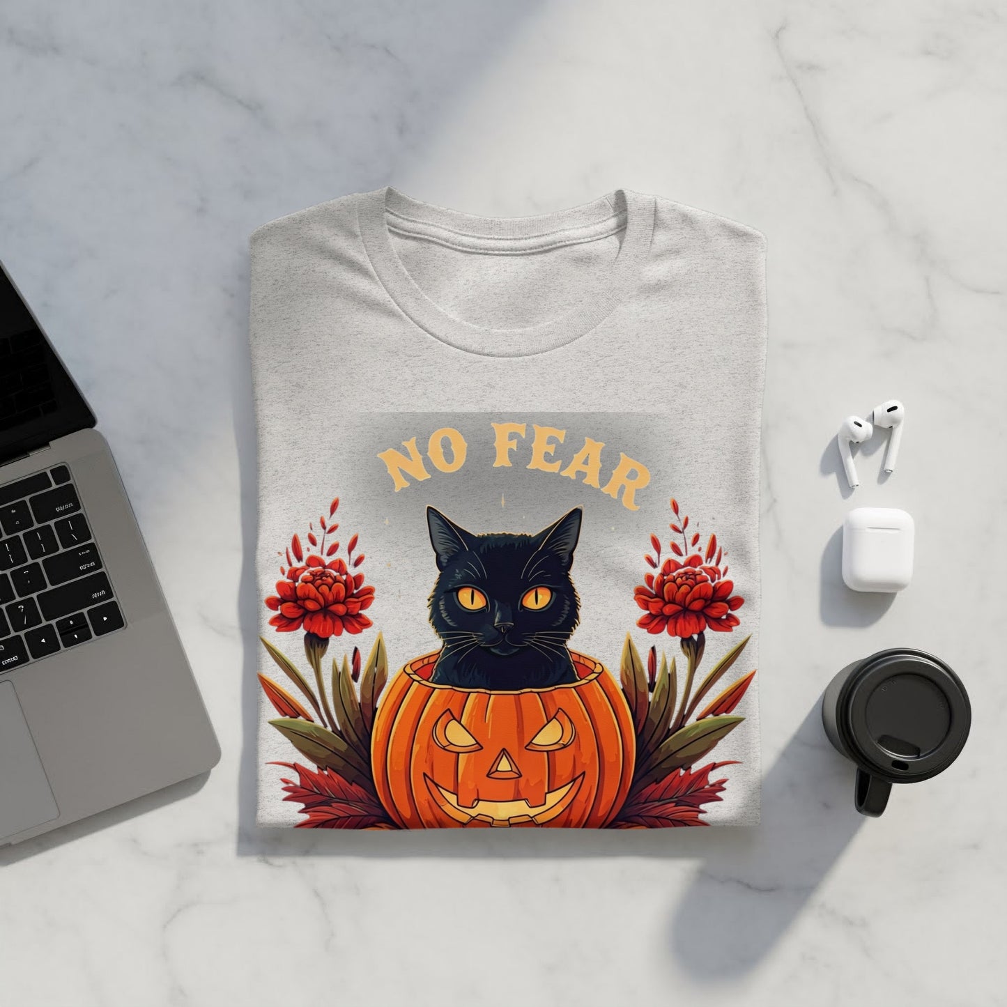 No Fear Black Cat in Pumpkin Halloween T-Shirt product