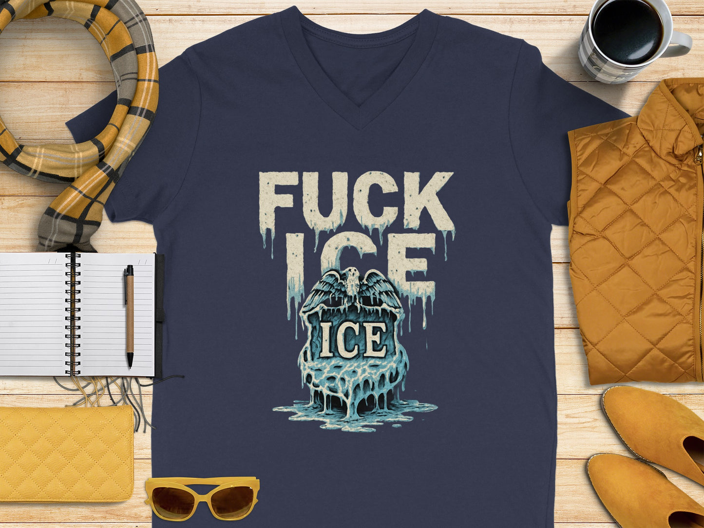 Fuck Ice Melting Graphic V-Neck T-shirt