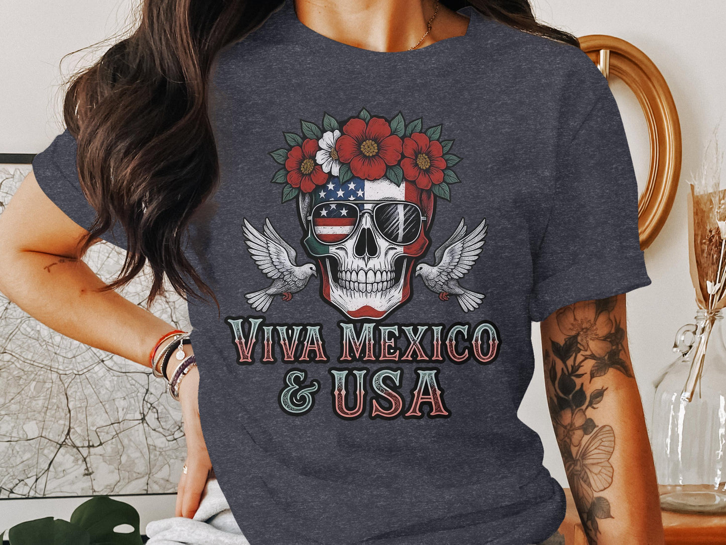 Viva Mexico & USA Skull Graphic Shirt product type