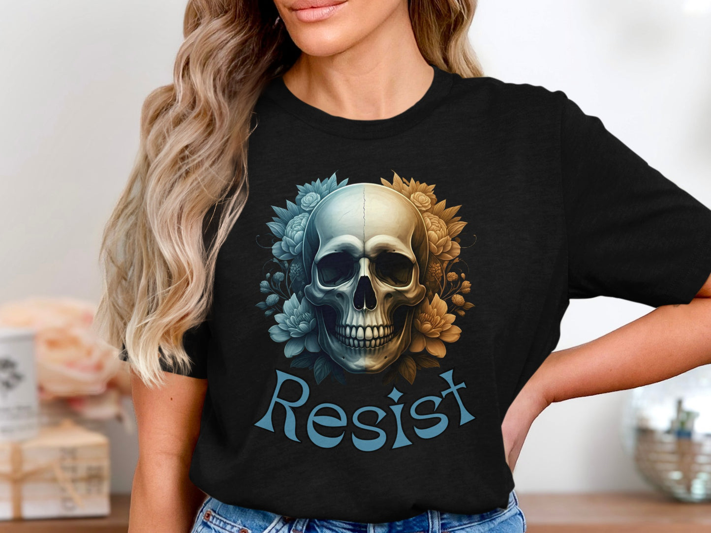 Resist Skull Graphic Floral Design Shirt product