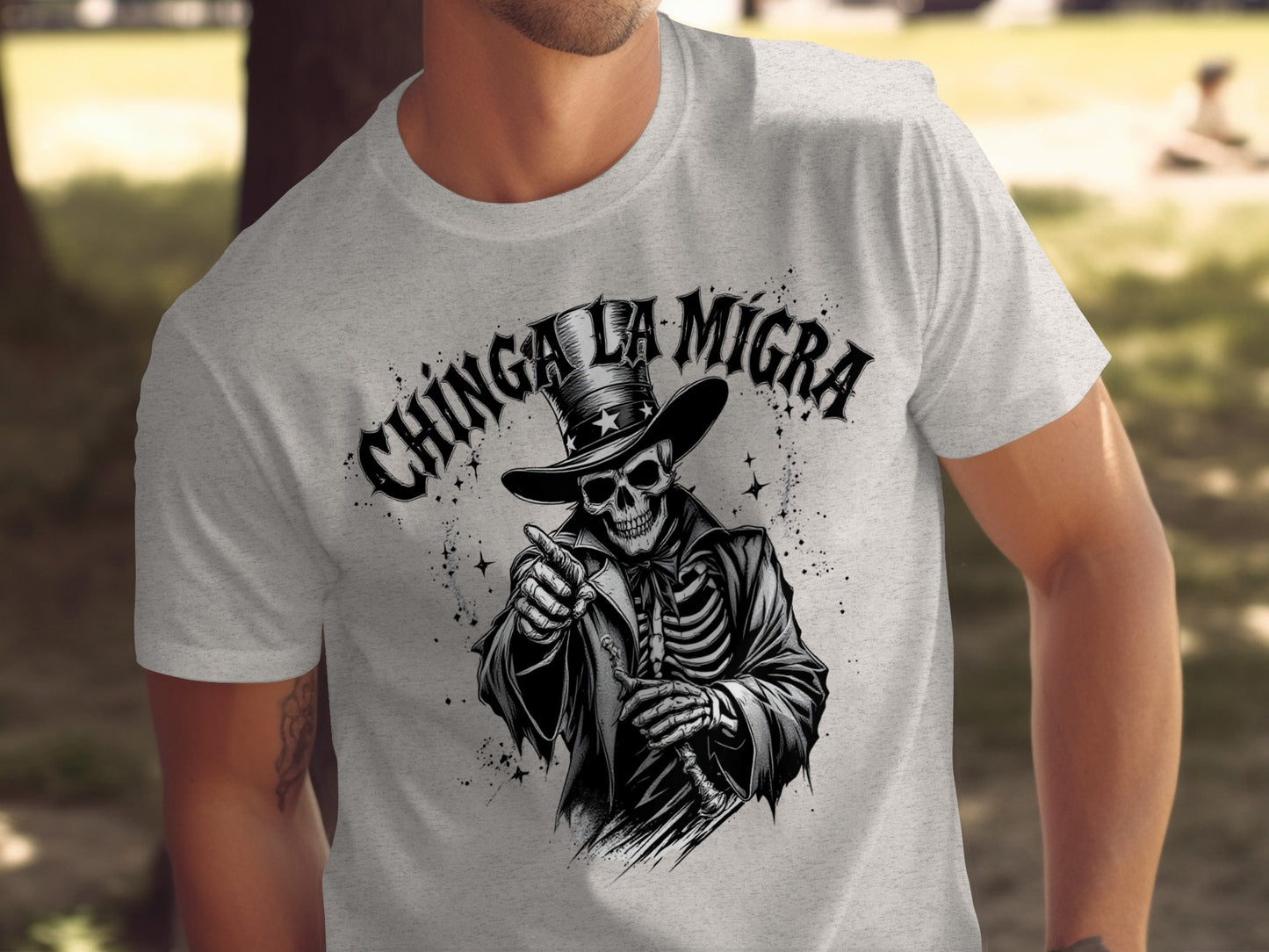 Chinga La Migra Uncle Sam Skeleton Graphic T-Shirt