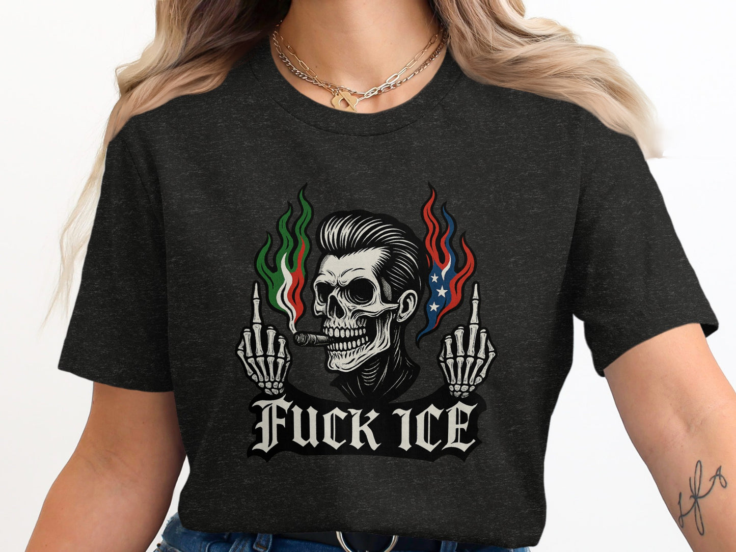 Fuck Ice Skull Graphic Black T-Shirt product
