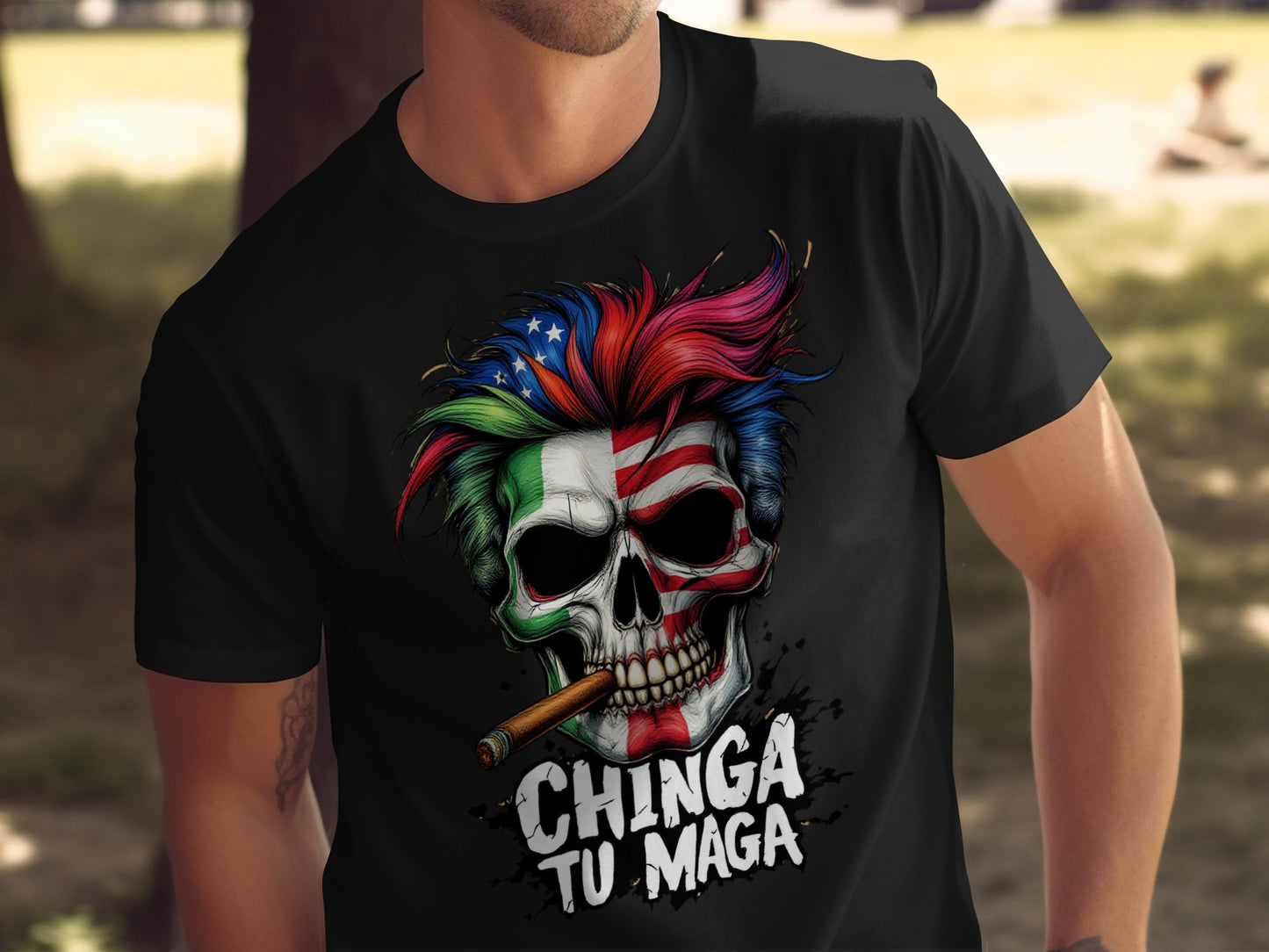 Chinga Tu Maga Skull with Cigar Graphic T-shirt product