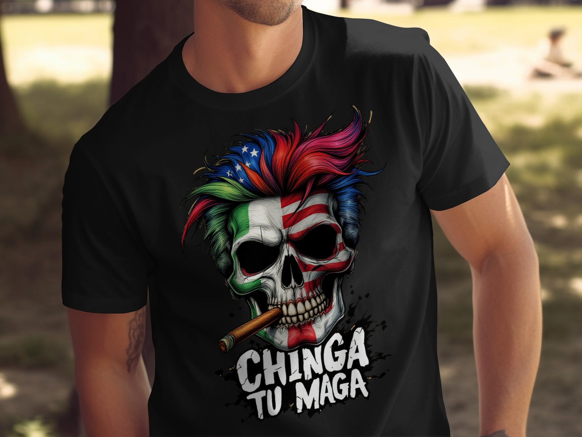 Chinga Tu Maga Skull with Cigar Graphic T-shirt product