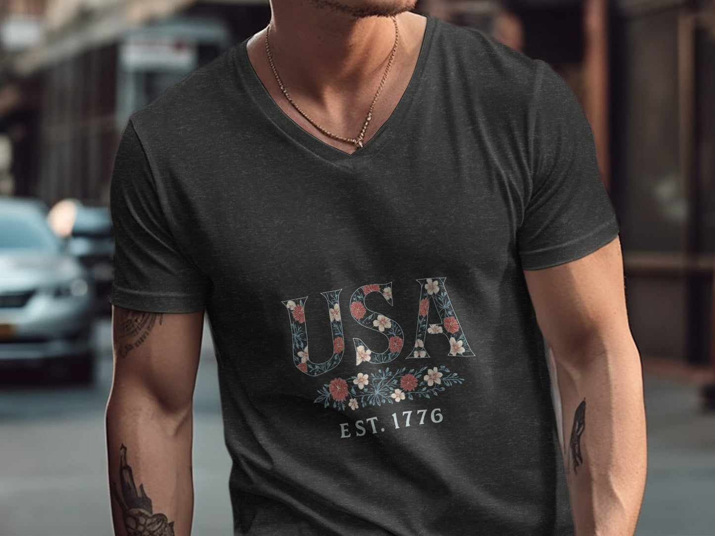 USA EST 1776 Floral Design Graphic Tee Shirt product