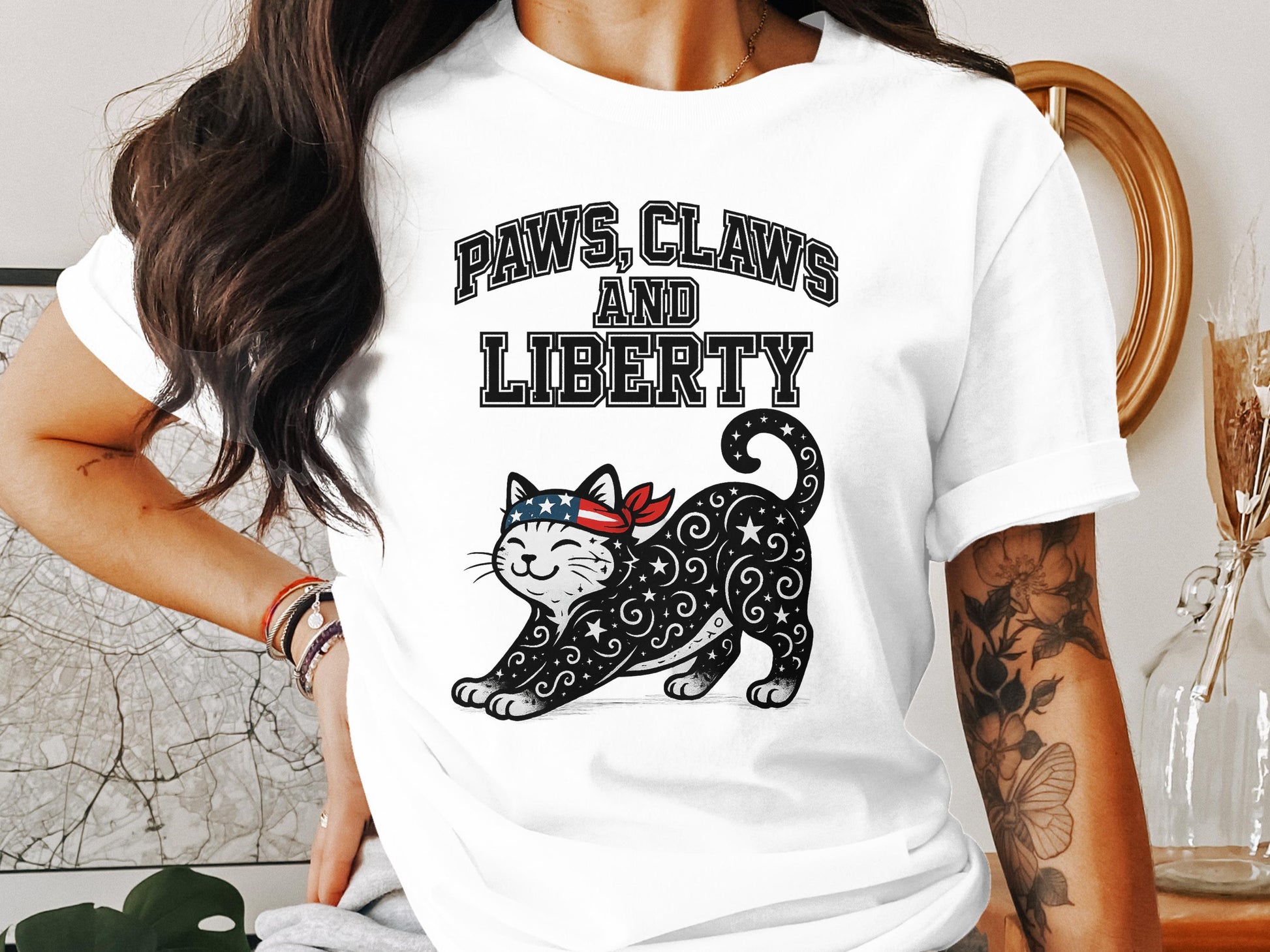 Paws Claws and Liberty Graphic Cat Print Shirt product type