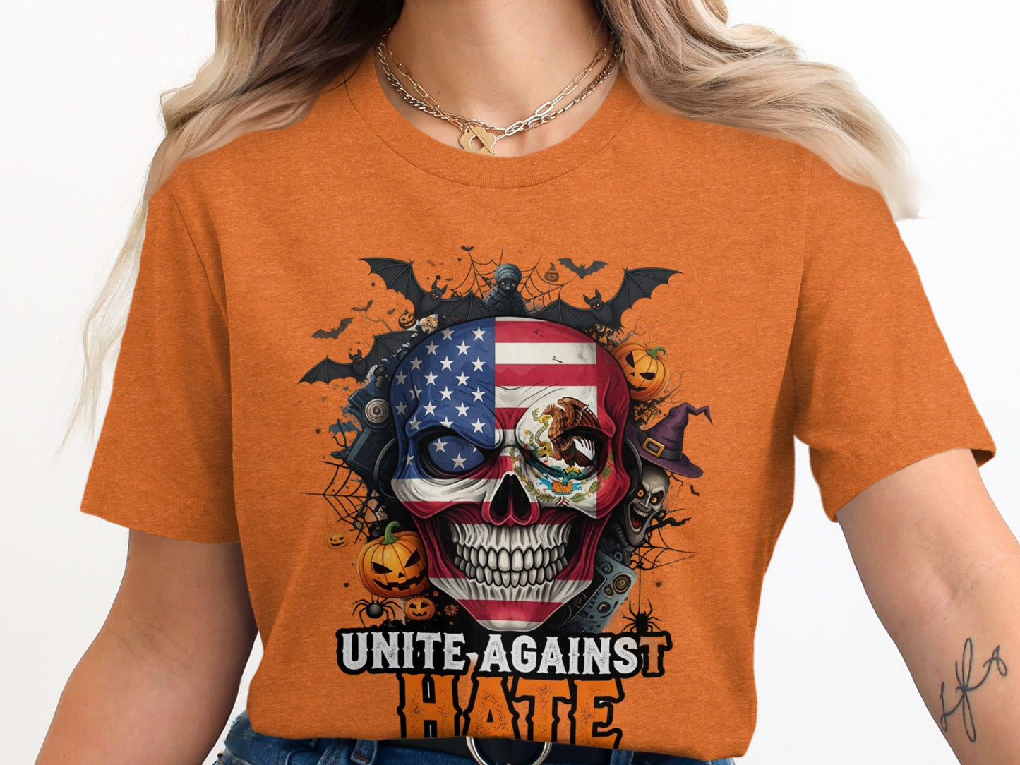 Unite Against Hate Skull Halloween T-Shirt product type