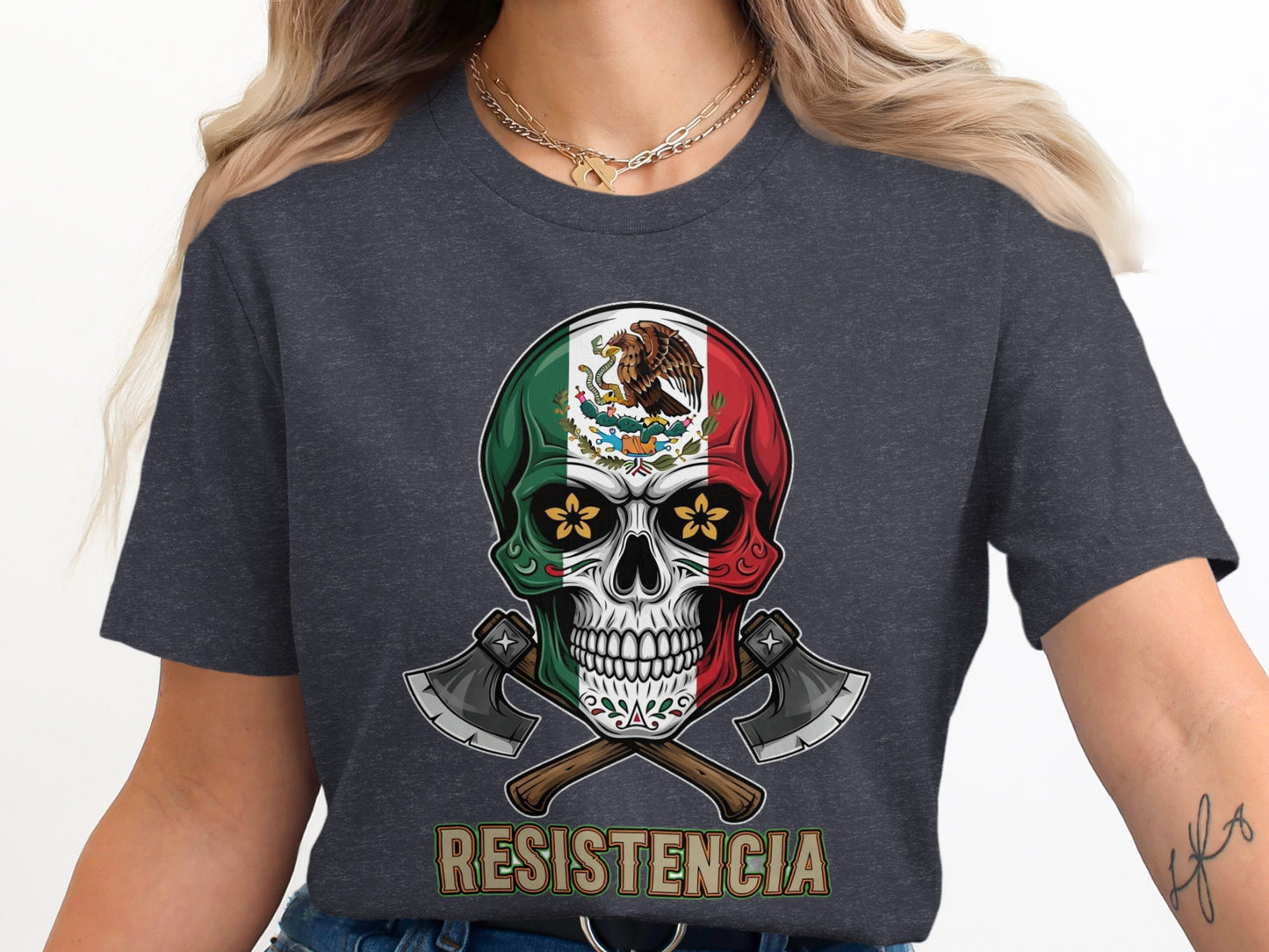 Mexican Skull with Axes Resistencia Graphic Shirt product