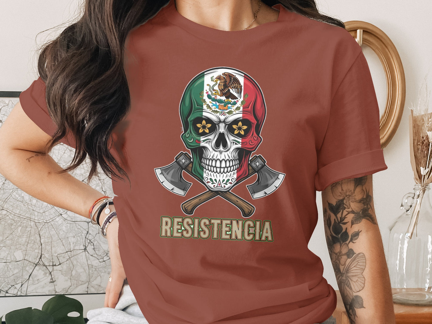 Mexican Skull with Axes Graphic Resistencia Shirt product type