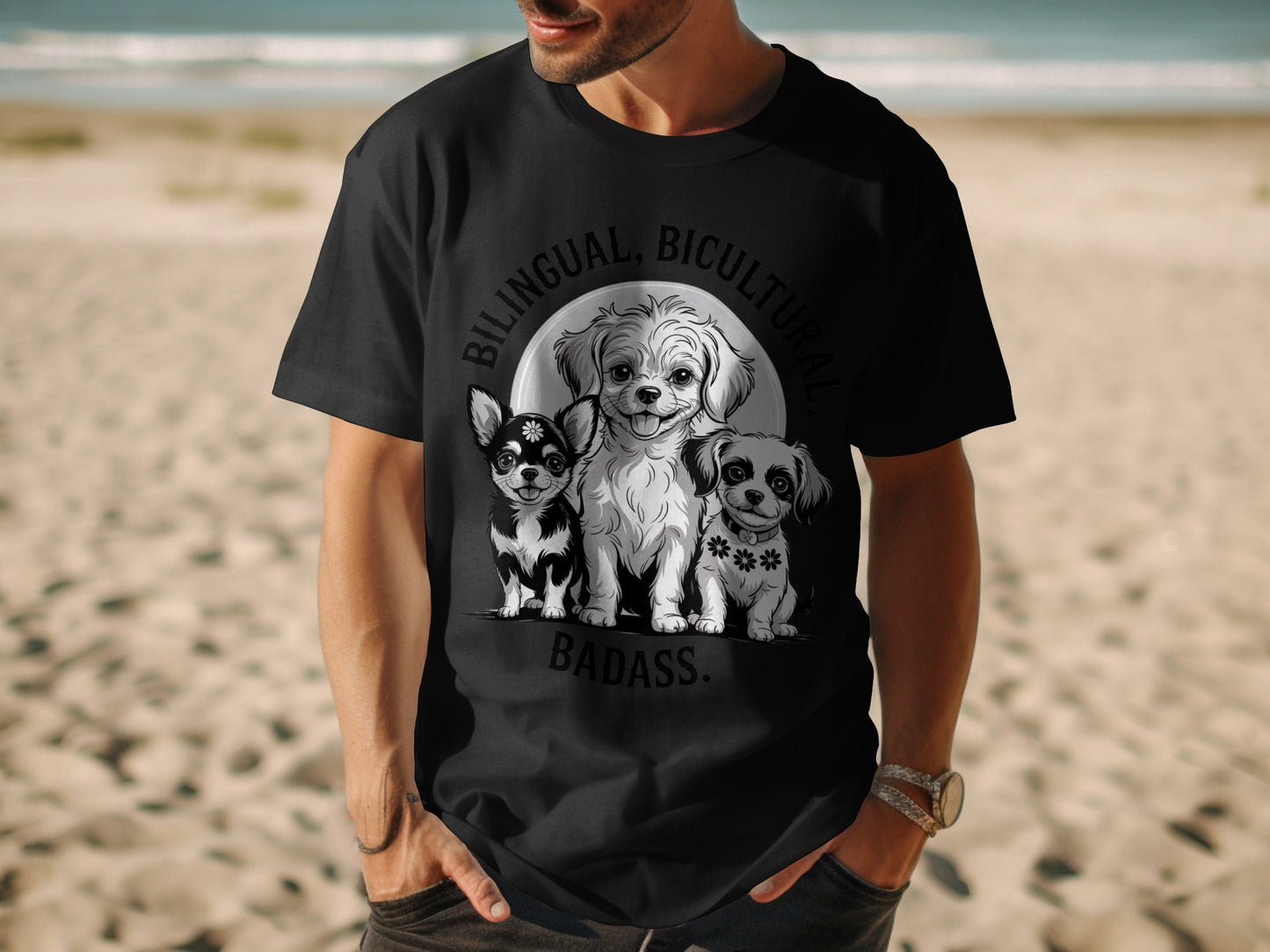 Bilingual Bicultural Badass Adorable Dogs T-Shirt Product