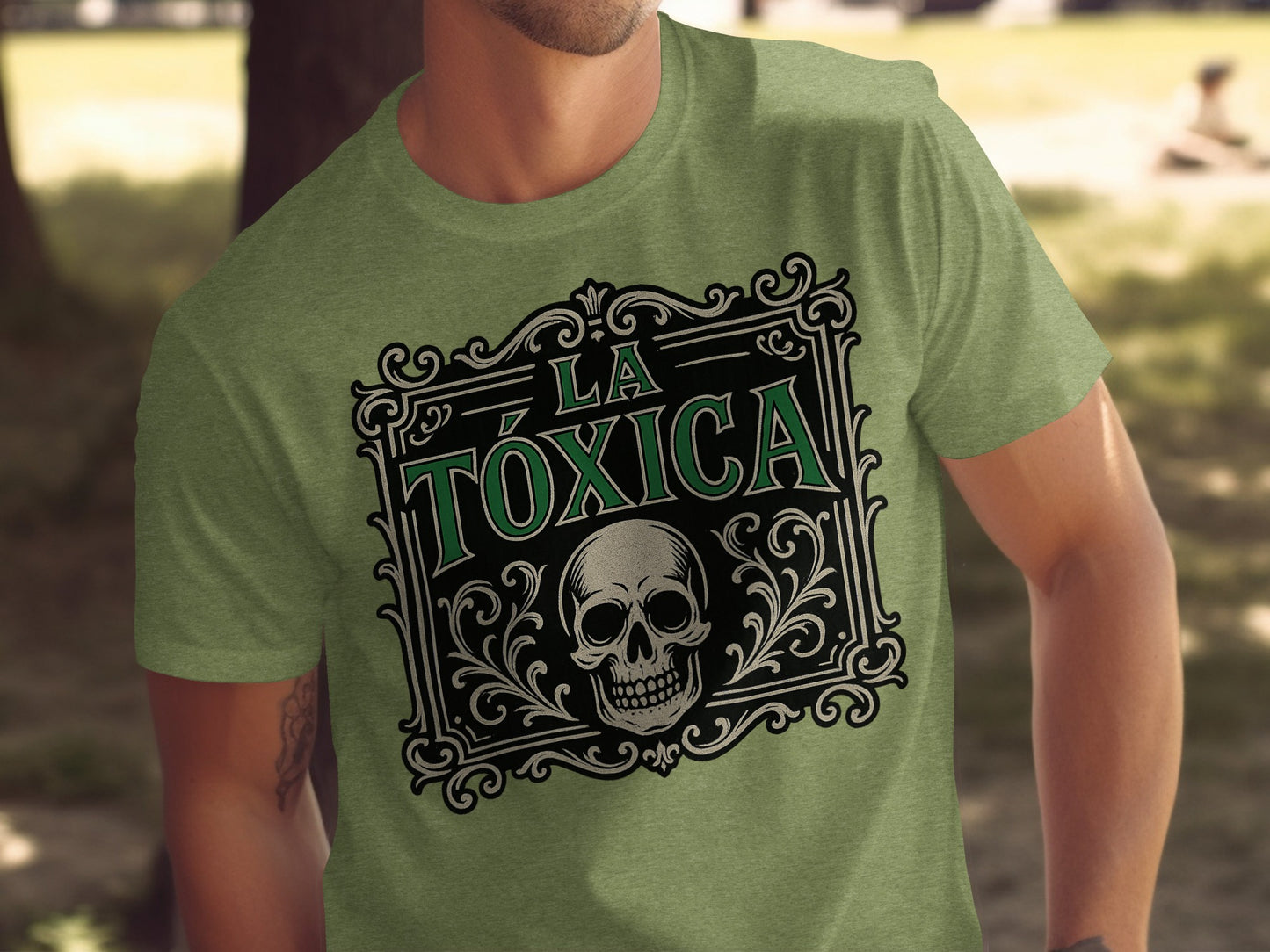 La Tóxica Skull and Ornate Design Graphic Shirt product