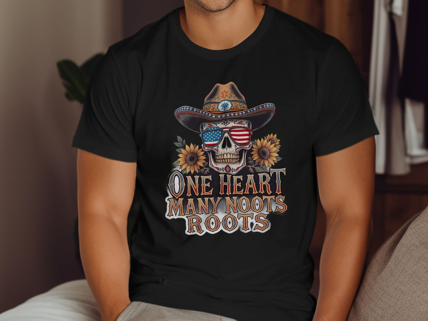 Patriotic Cowboy Skull Graphic Tee Shirt Product