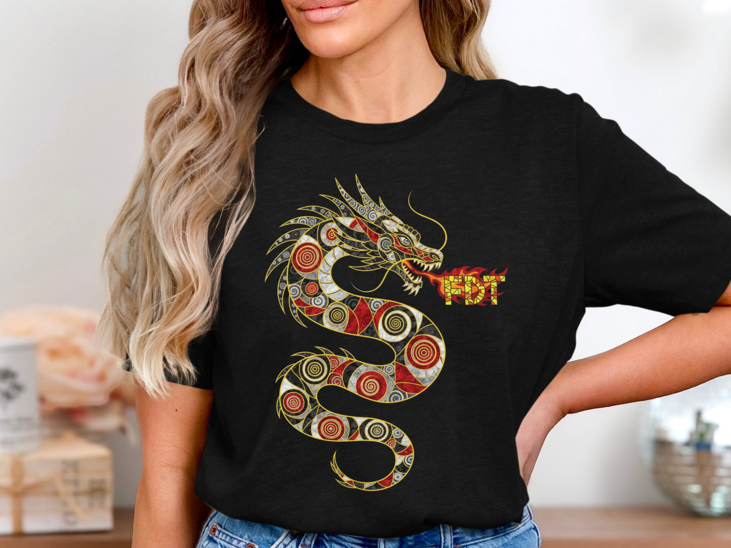 Unique Graphic T-shirt with Colorful Dragon Design product