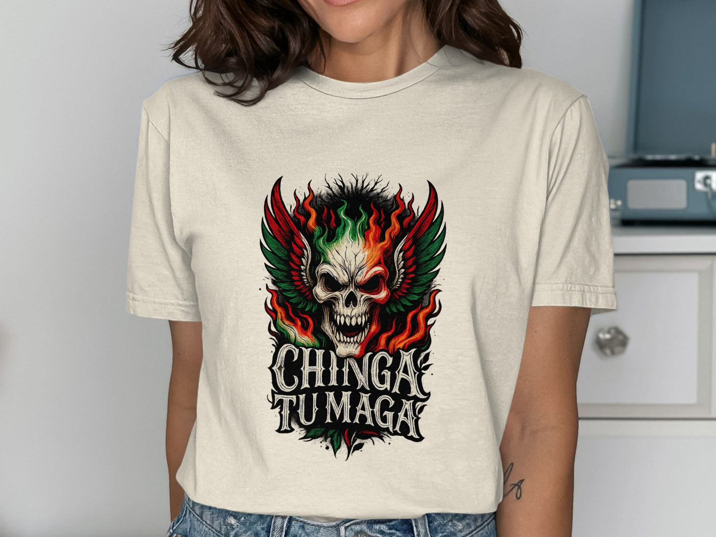 Chinga Tu Maga Skull Design Graphic Tee product type