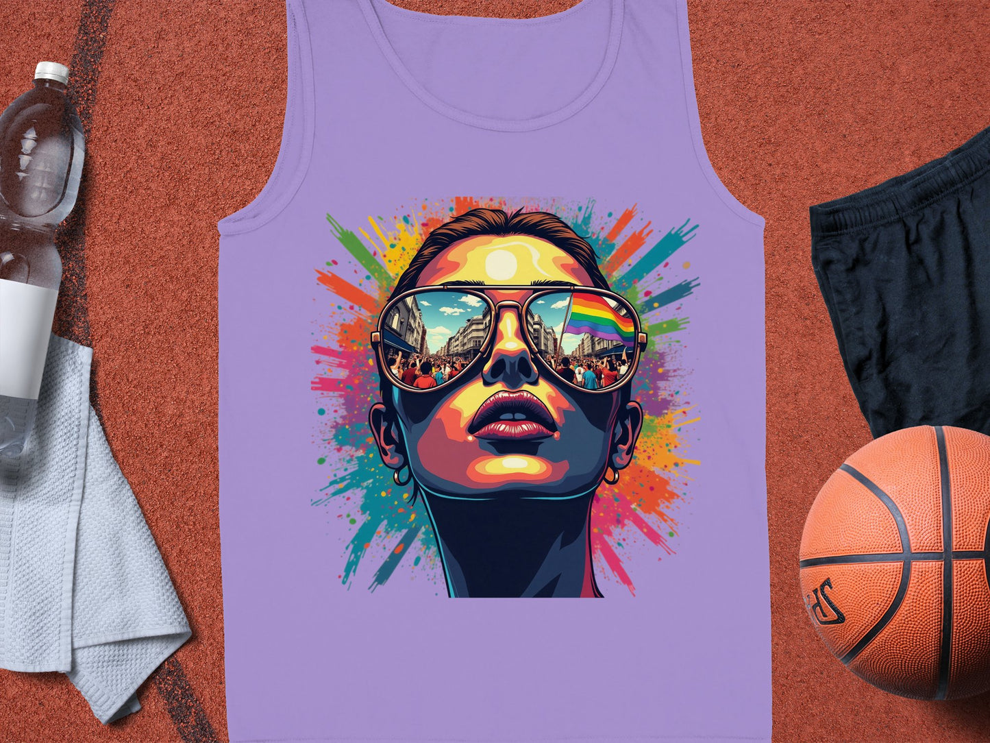 Vibrant reflective sunglasses design tank top product type
