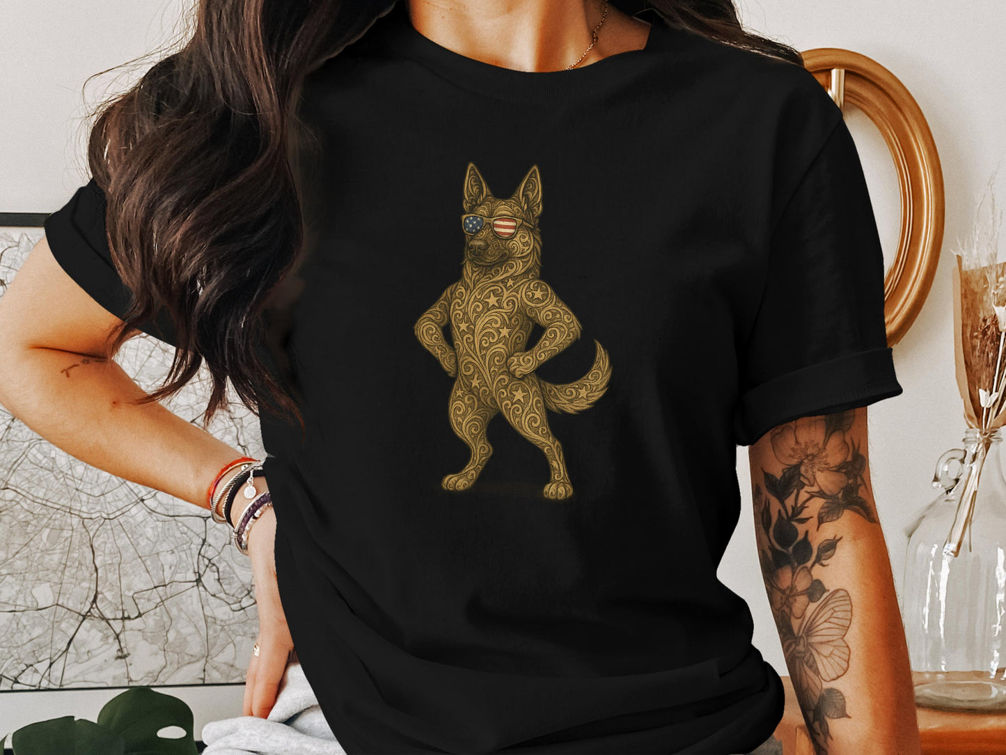 Patriotic Dog Graphic Tee Shirt Stylish Apparel product type