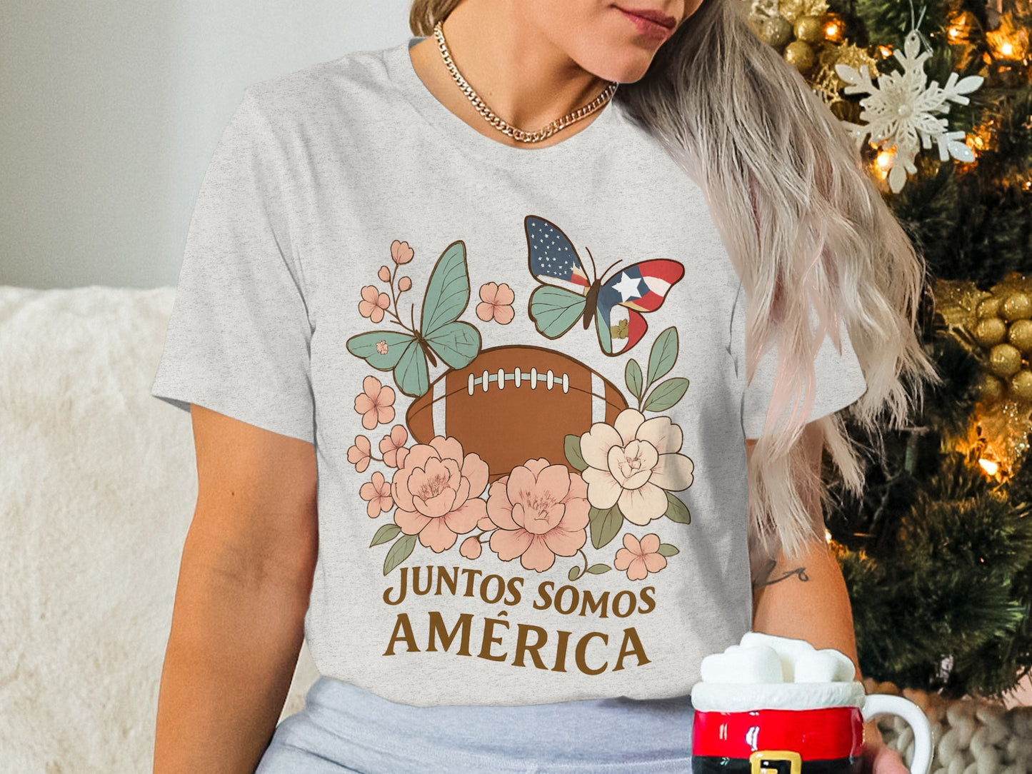 Juntos Somos América Football Butterfly Flowers Shirt