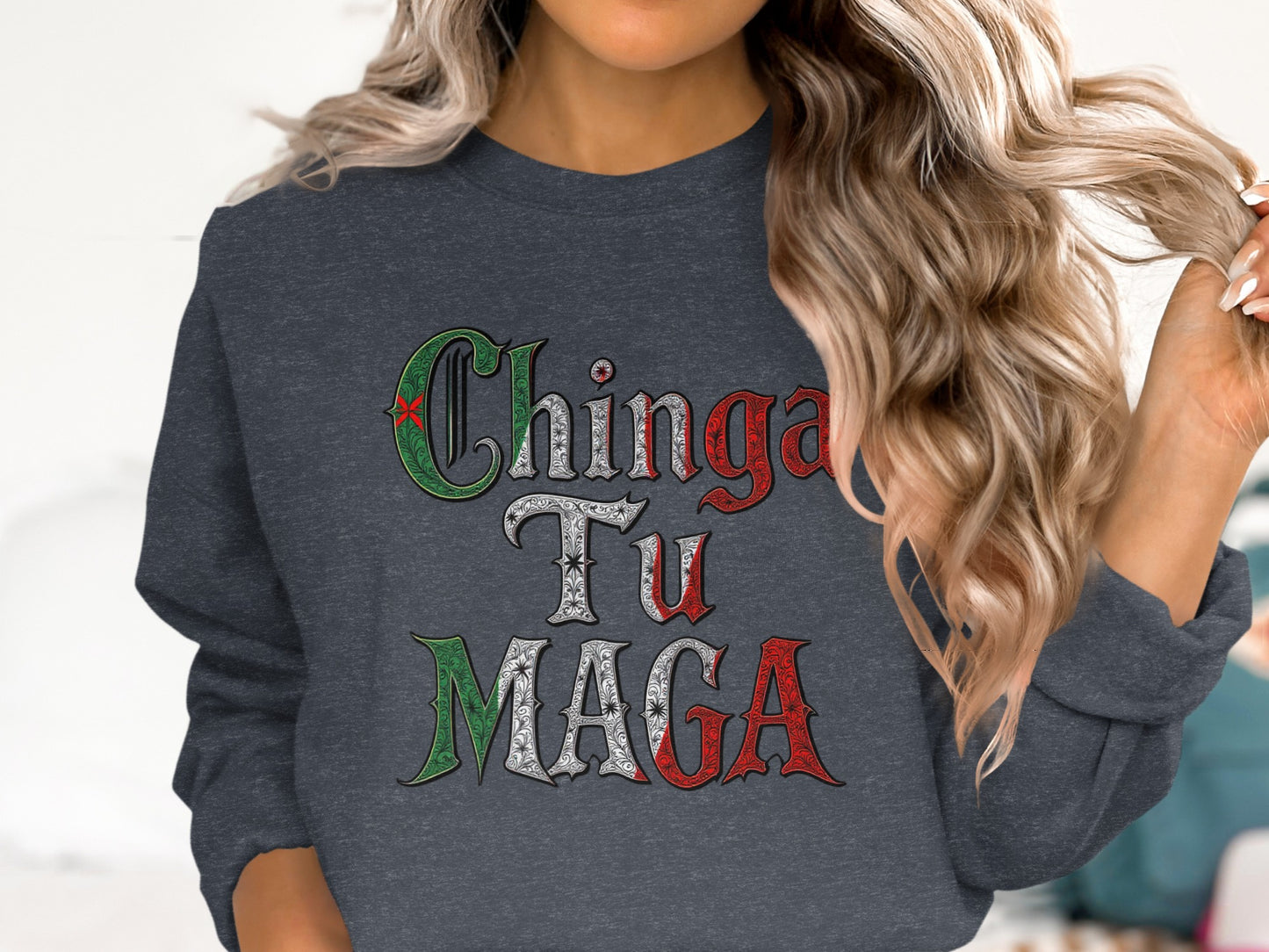 Chinga Tu Maga Letter Print Charcoal Pullover product