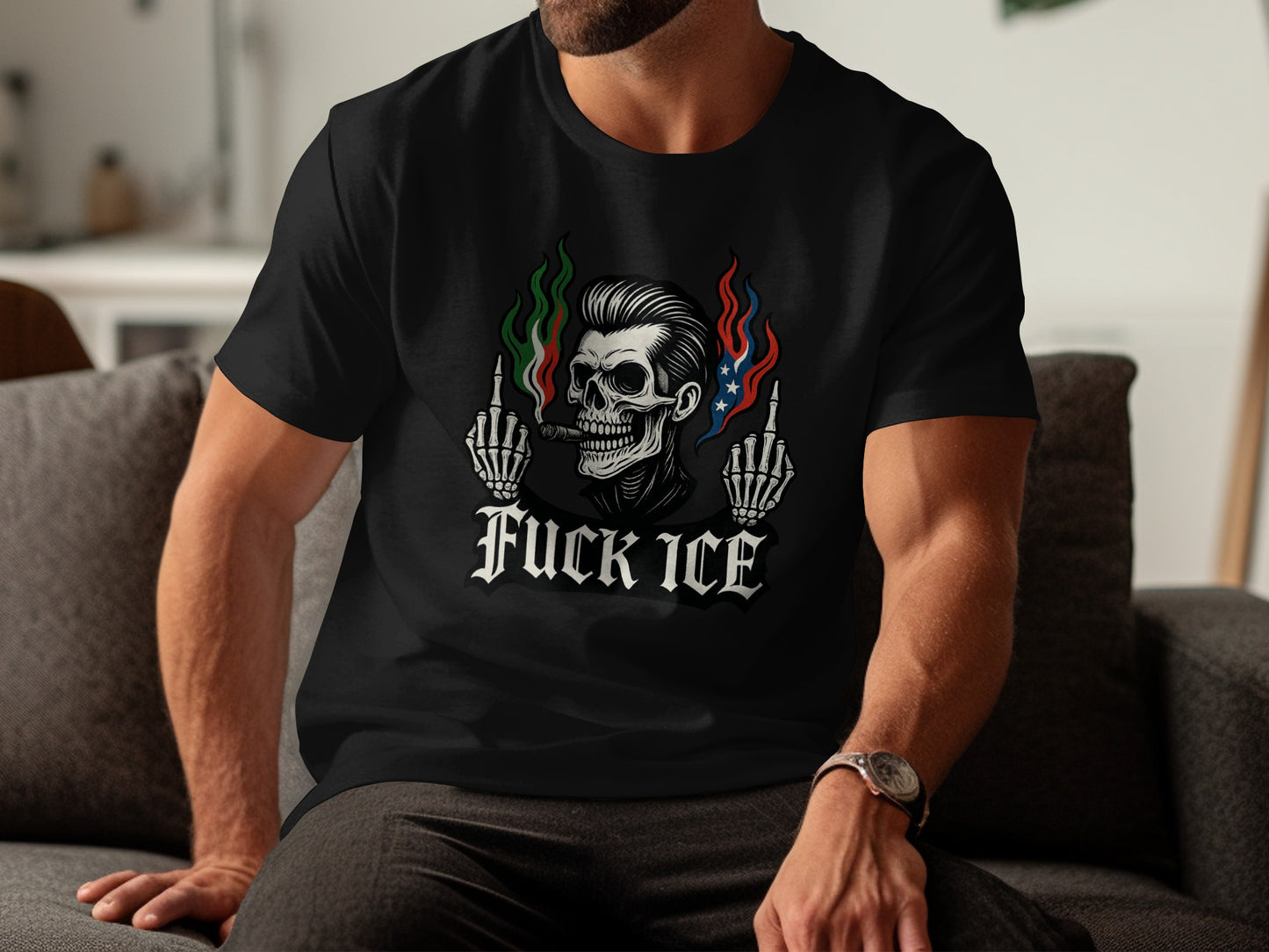 Skull Design with Smoking Guns Fuck ICE product type