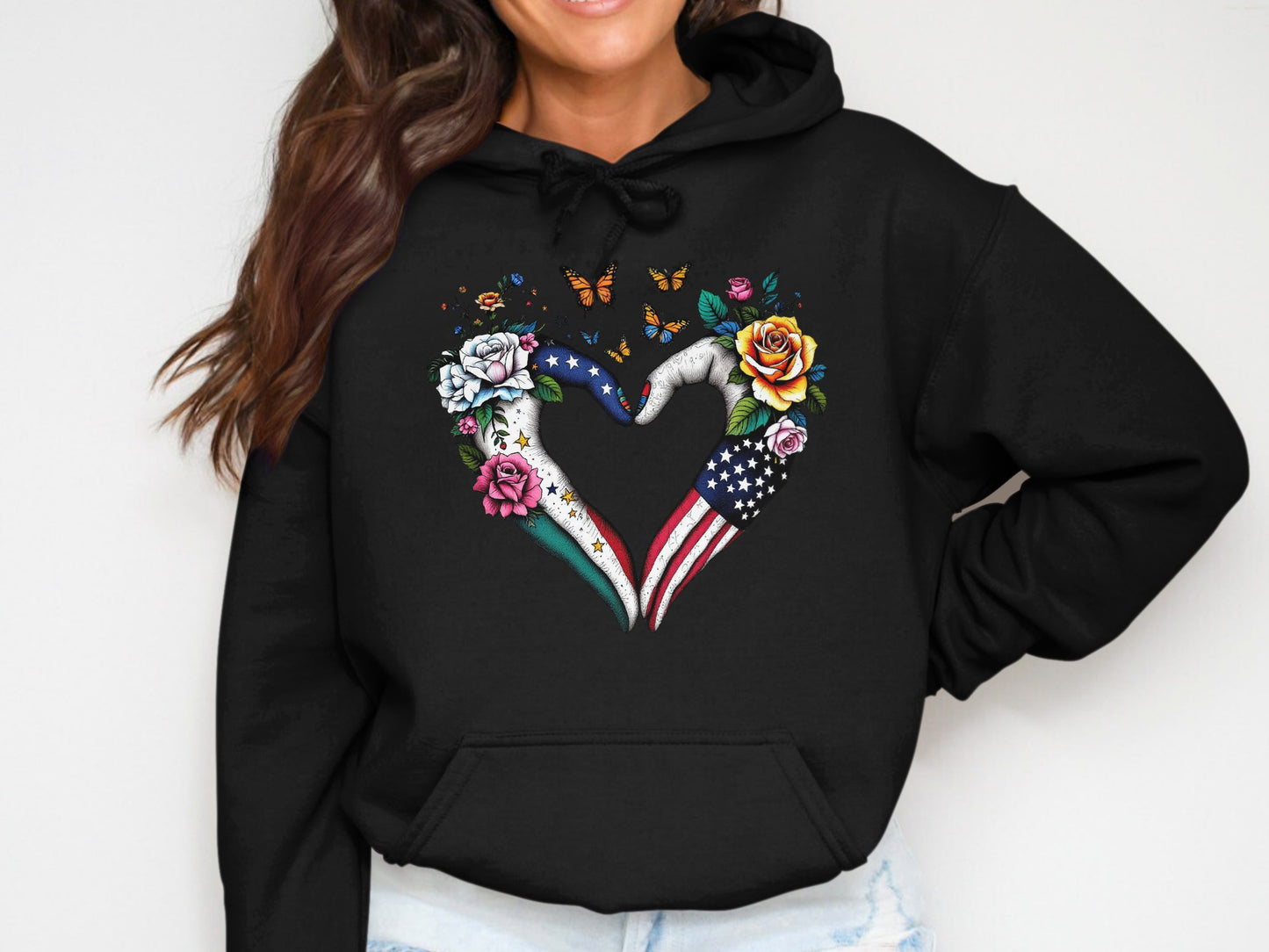 Heart and Floral Design with Flag Graphic Hoodie product