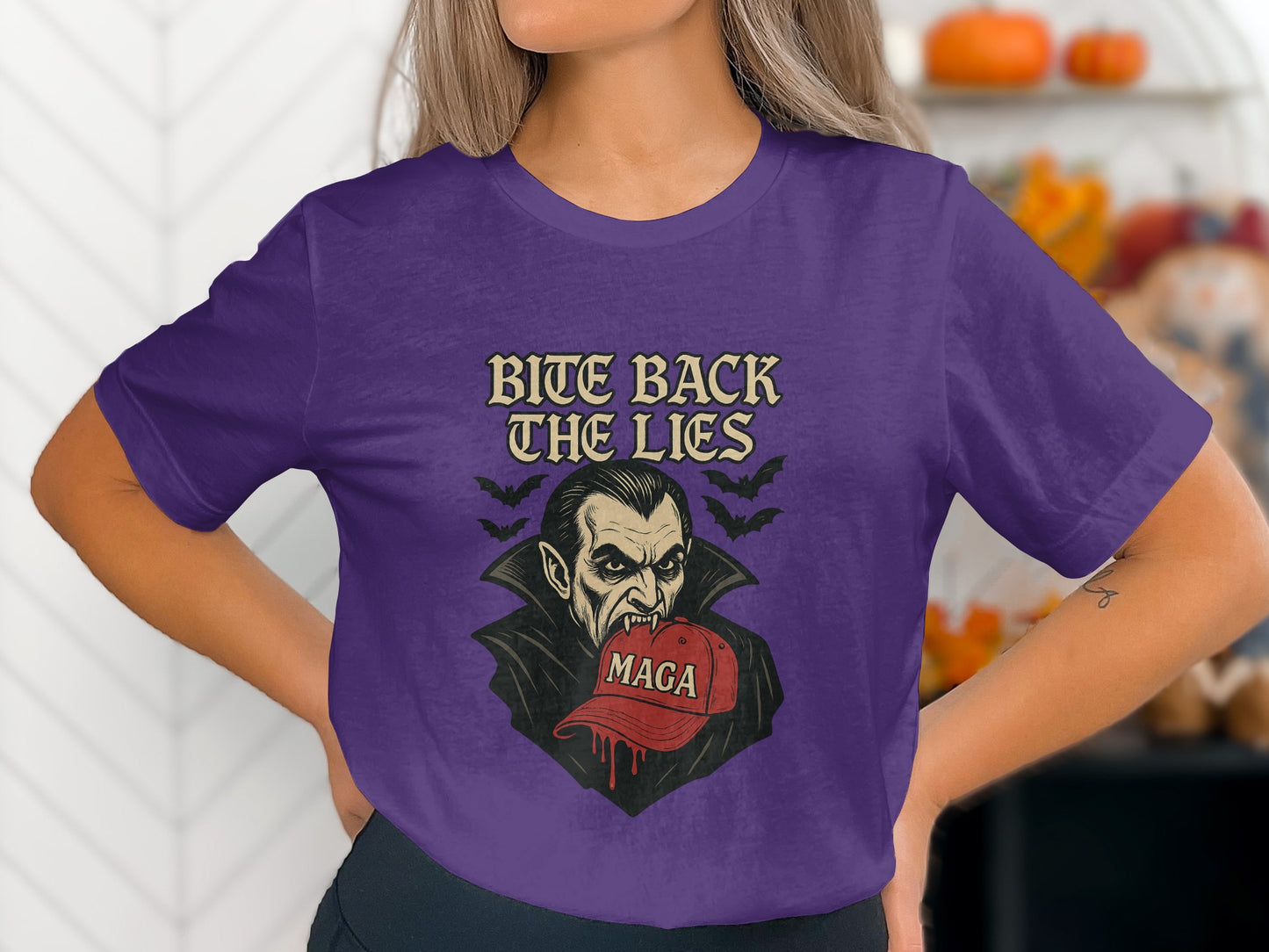 Vampire Bite Back the Lies MAGA Hat Graphic T-shirt product