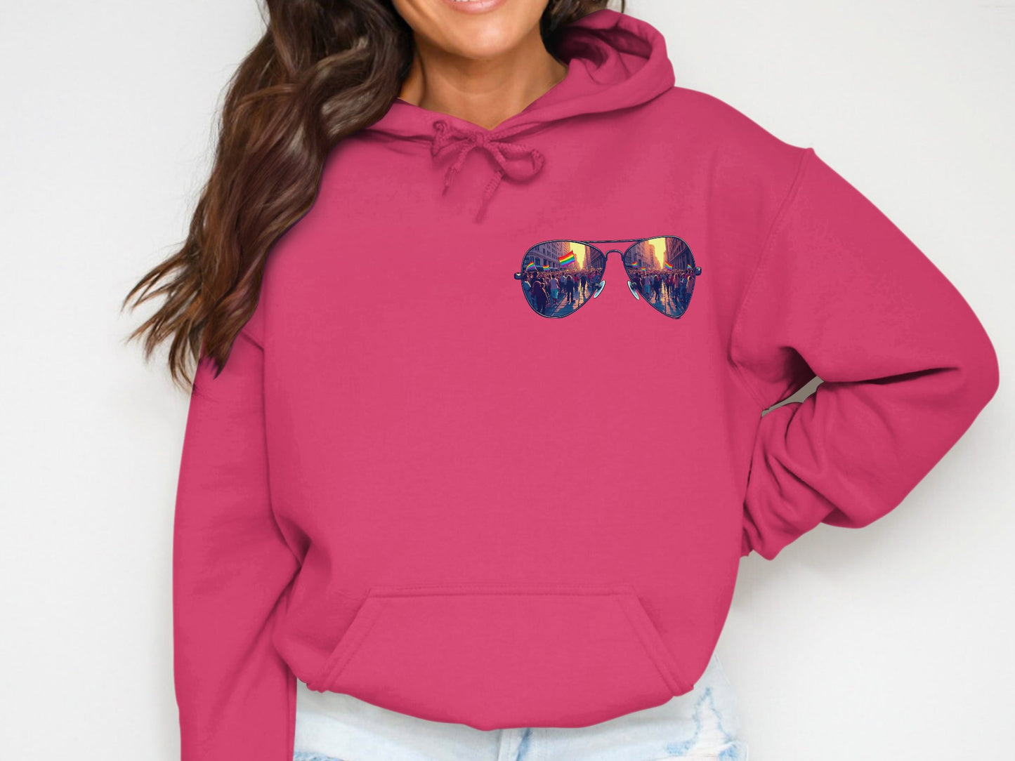 Stylish Pink Hoodie with Sunglasses Design product