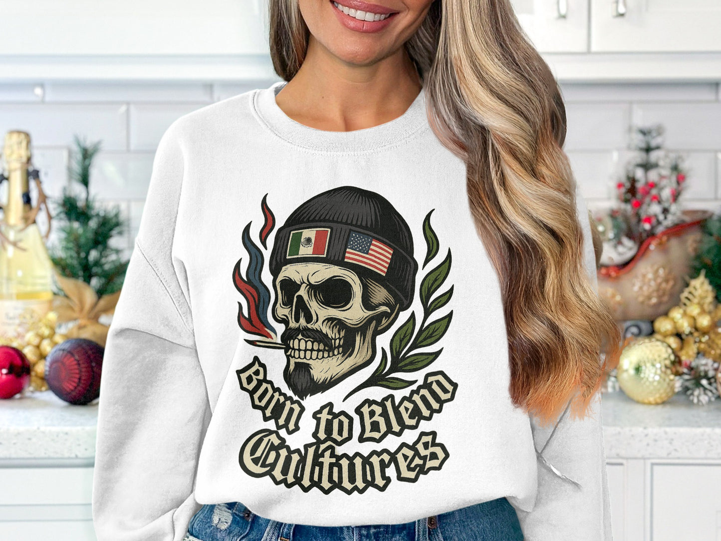 Born to Blend Cultures Skull Graphic Sweatshirt product