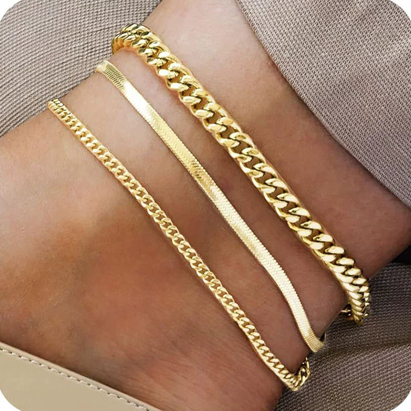 Elevate Your Style with Waterproof 14K Gold Plated Stainless Steel Anklets - Stunning Cuban Link, Figaro, Rope, and Snake Designs for Women and Girls