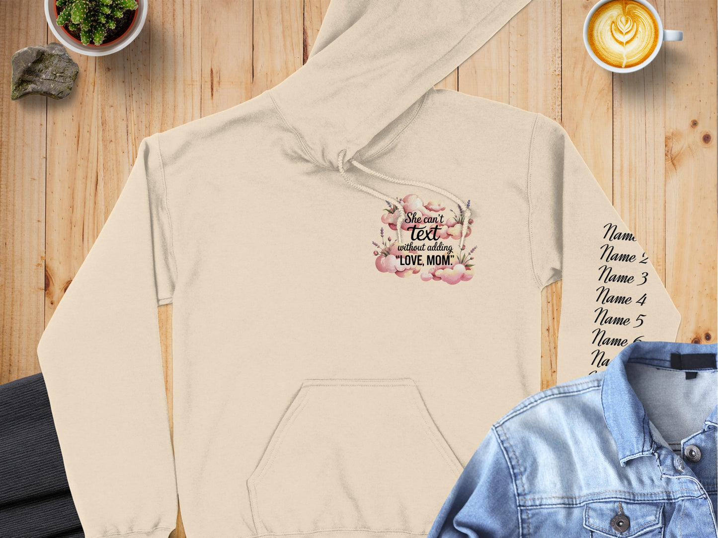 She Can't Text Embroidered Hoodie Personalized product type