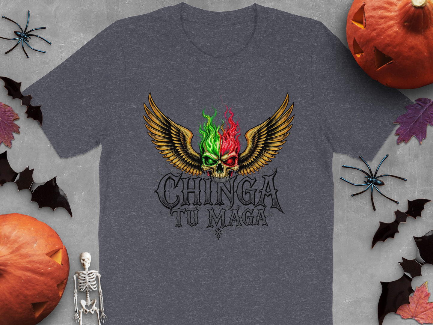 Chinga Tu Maga Skull with Wings Printed T-Shirt product type