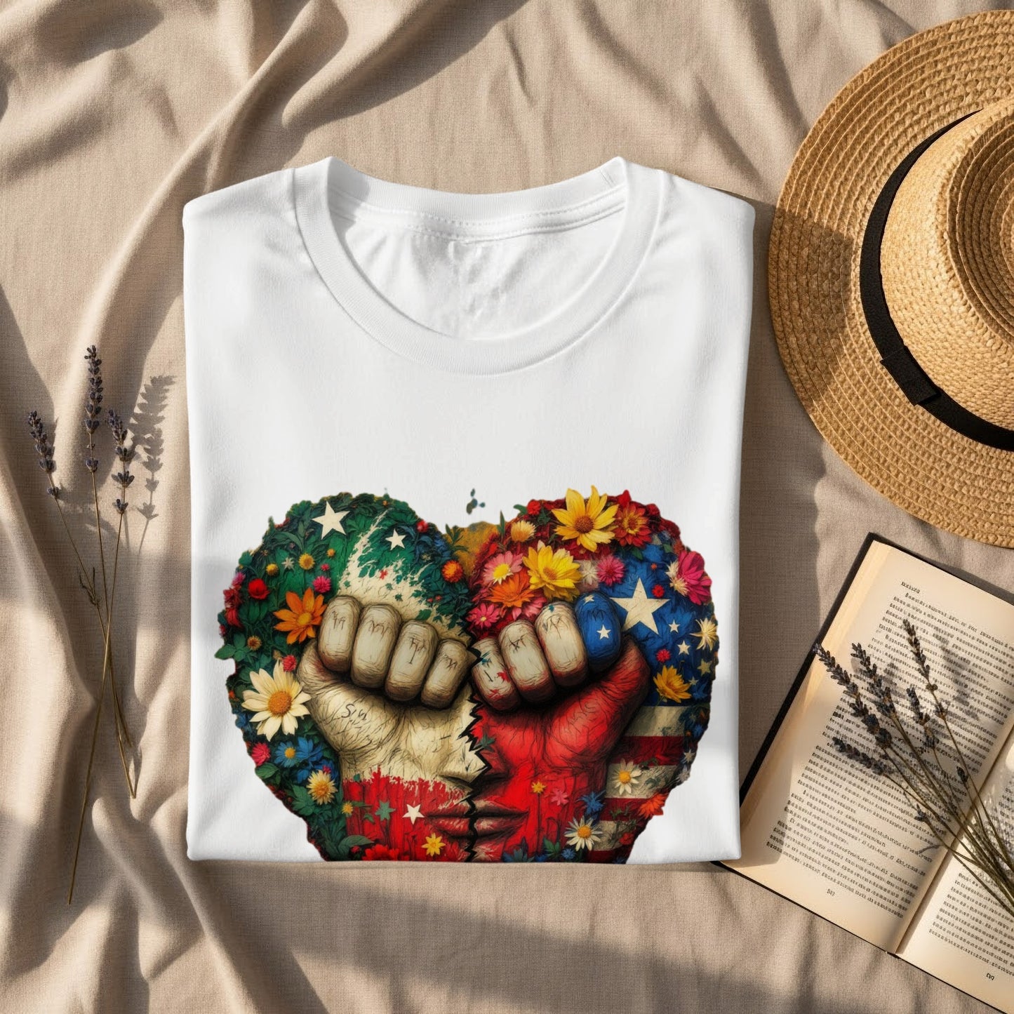 Heart Shaped Floral Fist Design Graphic Tee product