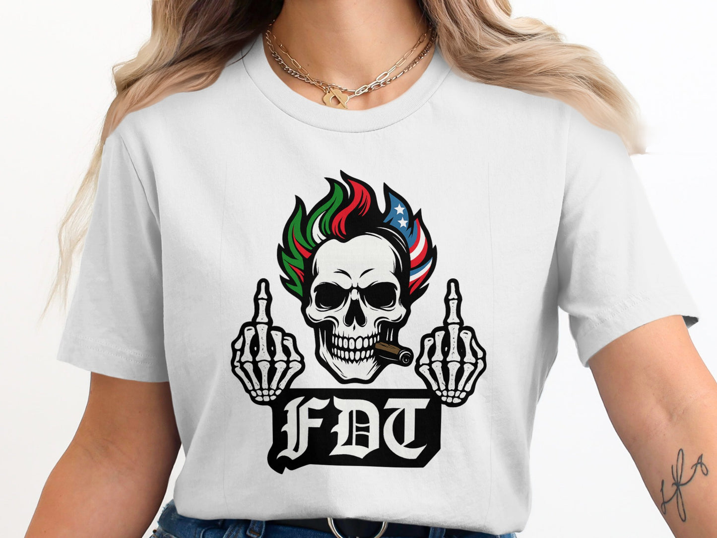 FDT Skull with Fire and Skull Hands Graphic Shirt