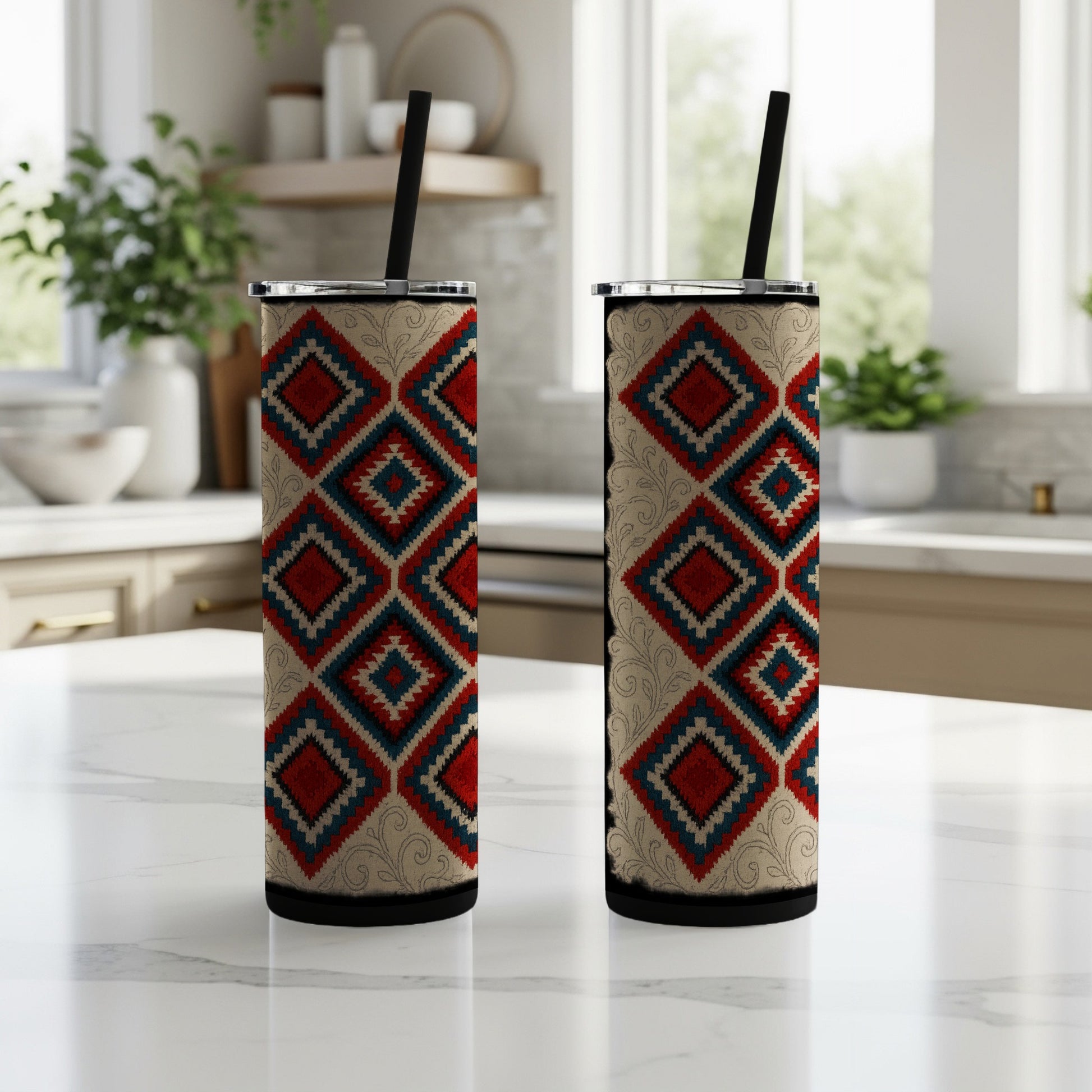 Geometric Grey and Red Pattern Insulated Tumbler product