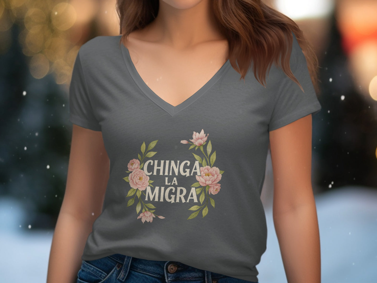 Chinga La Migra Floral Design Women's Shirt product type