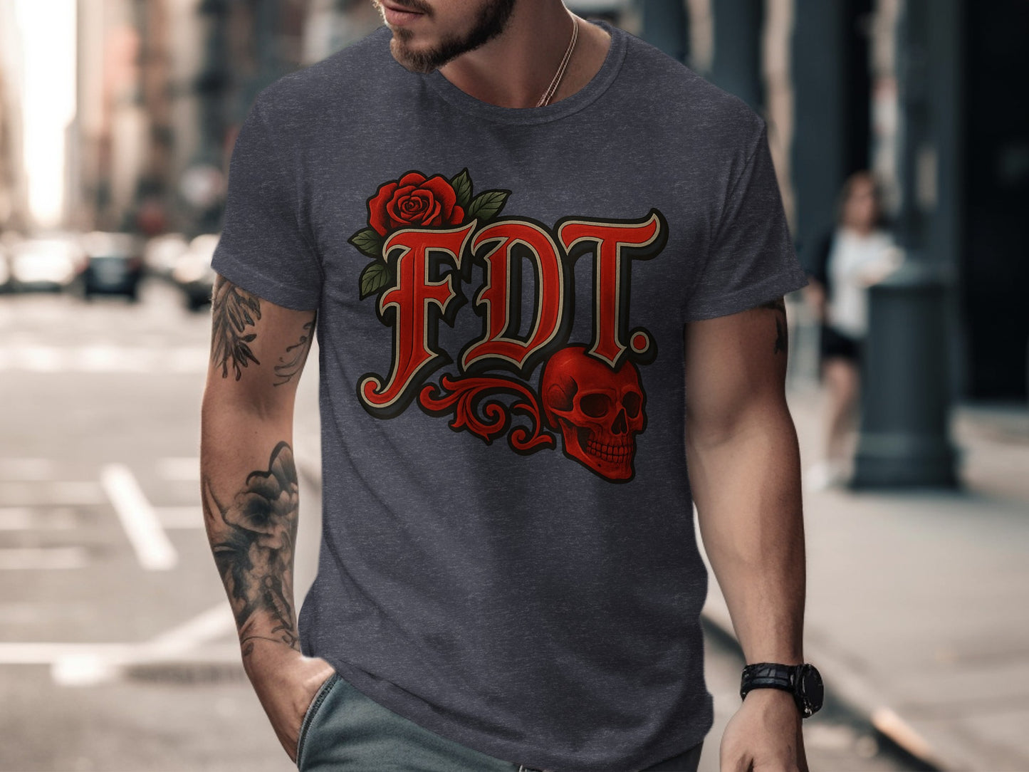 Vintage Skull Rose FDT Graphic Print T-Shirt product