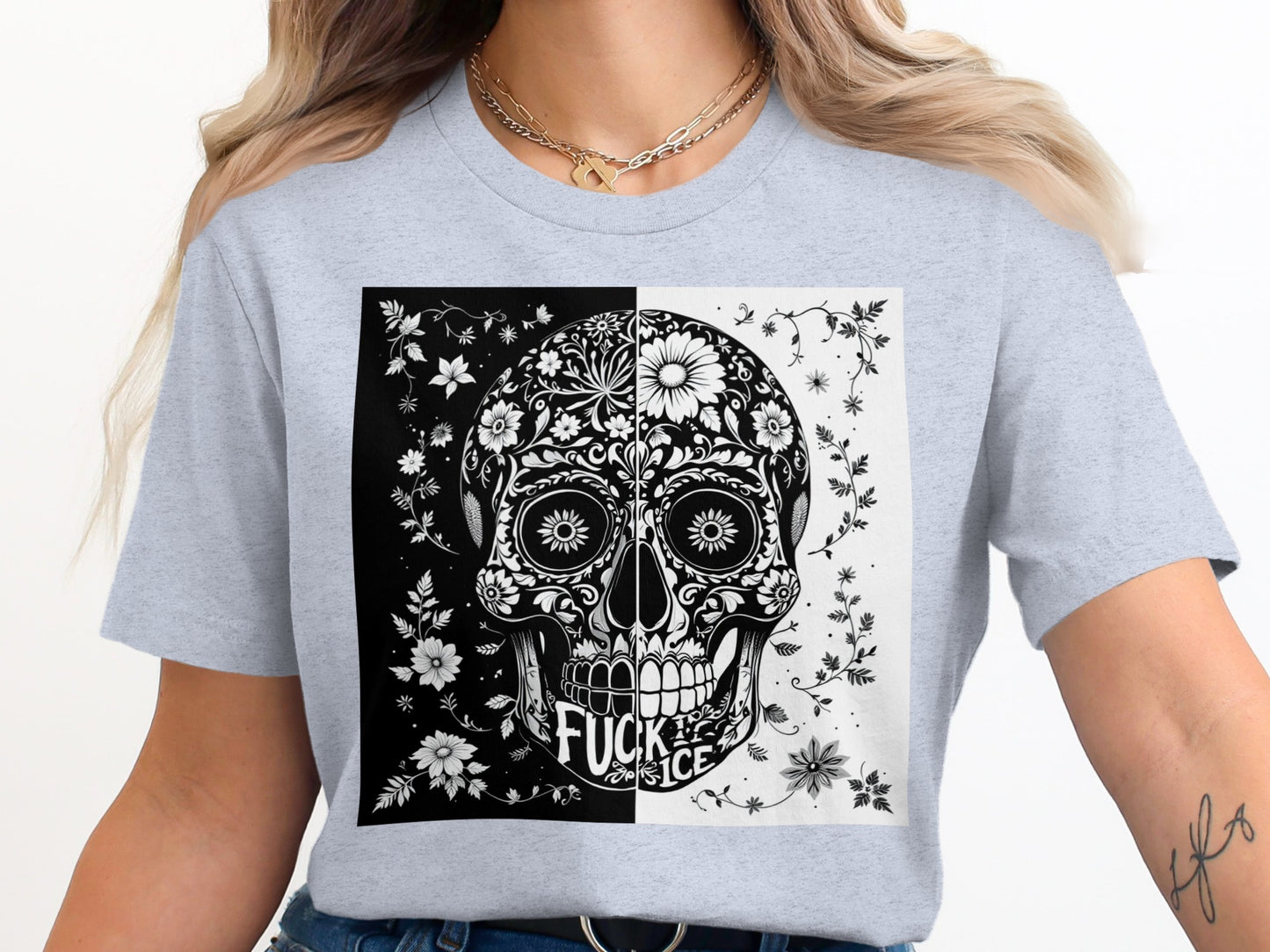Floral Skull Graphic Tee Statement Fashion product type