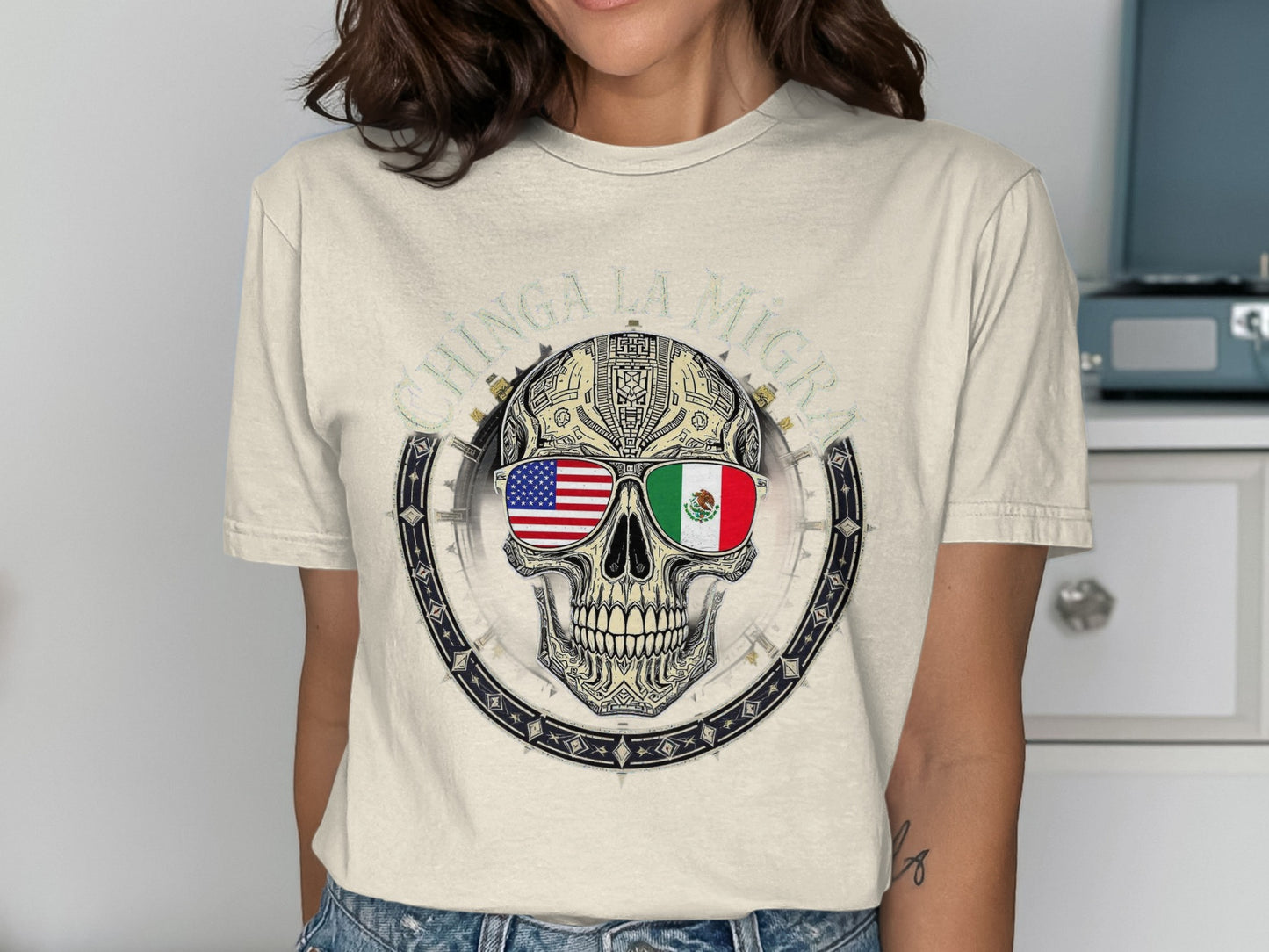 Skull with Flags Graphic Women's T-Shirt product type