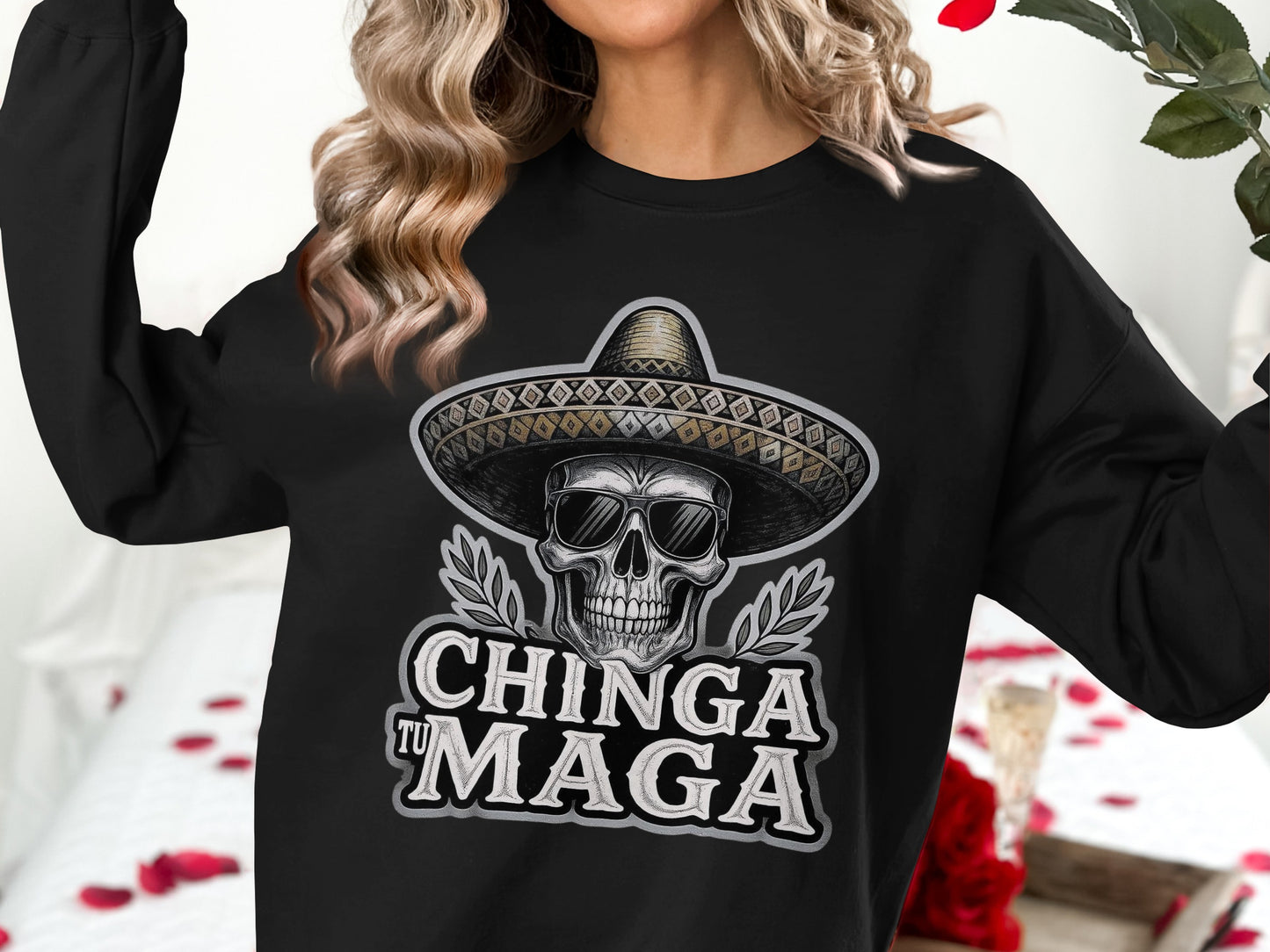 Chinga Tu Maga Skull Design Black Sweatshirt product