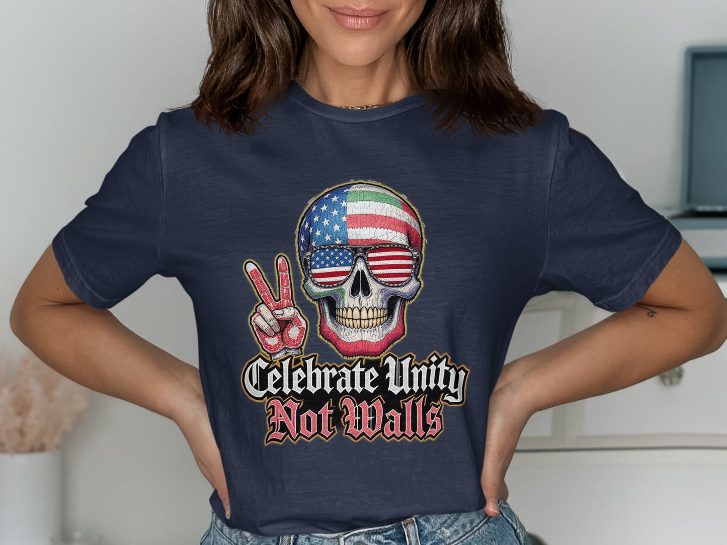 Celebrate Unity Not Walls Skull Graphic T-Shirt product