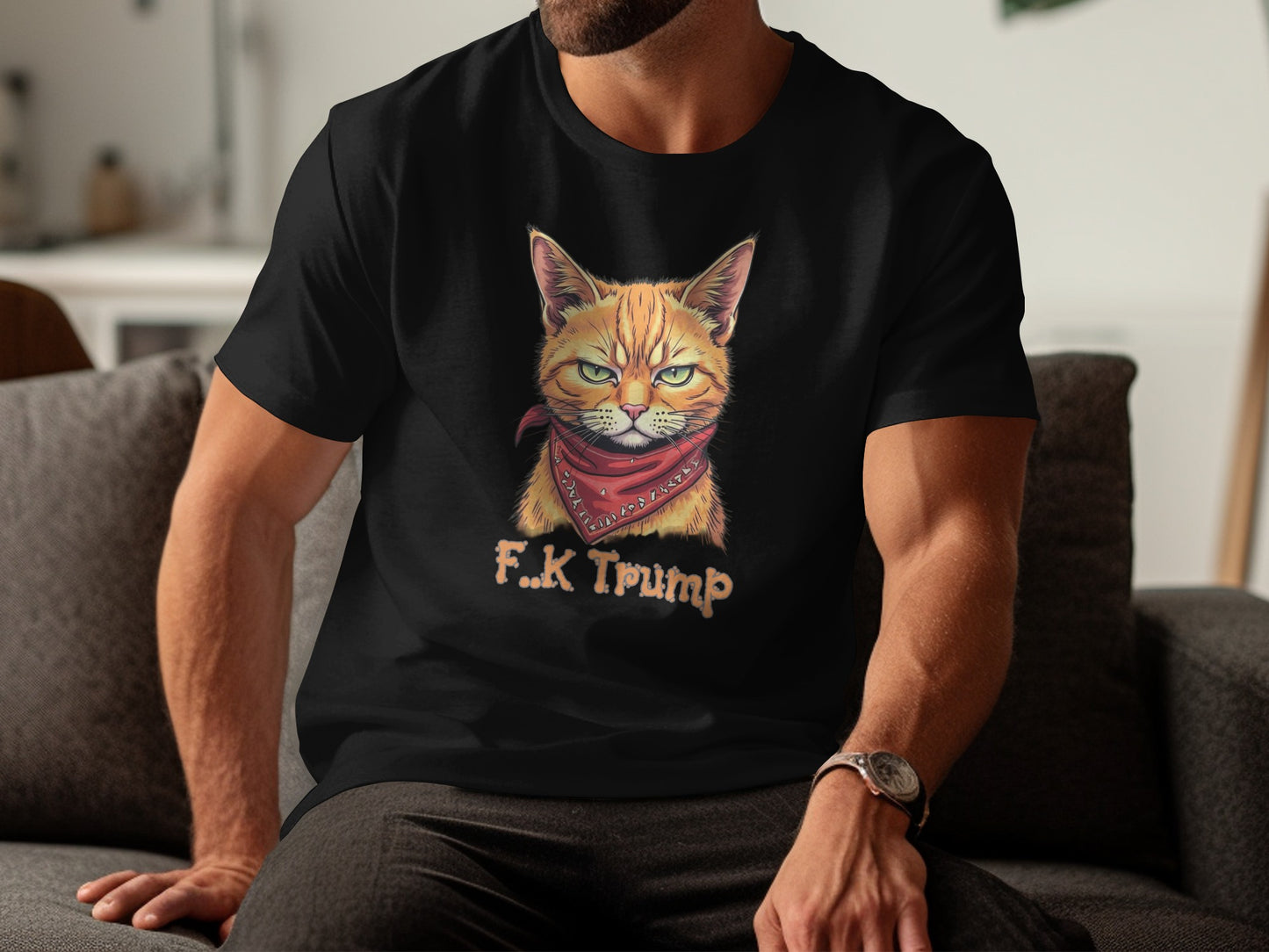 Angry Cat with Bandana Graphic T Shirt Product