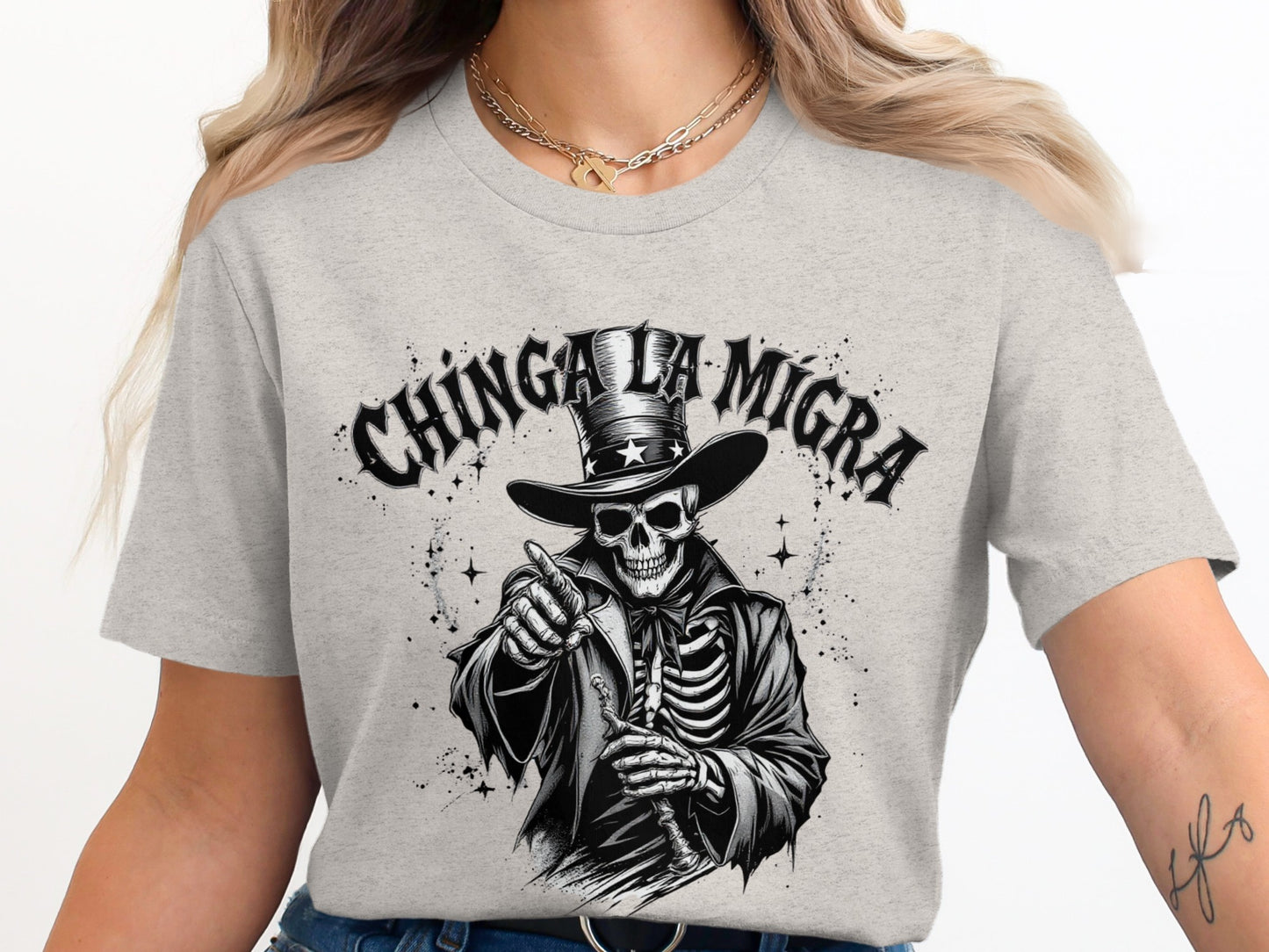 Chinga La Migra Skeleton Graphic Unisex T Shirt product