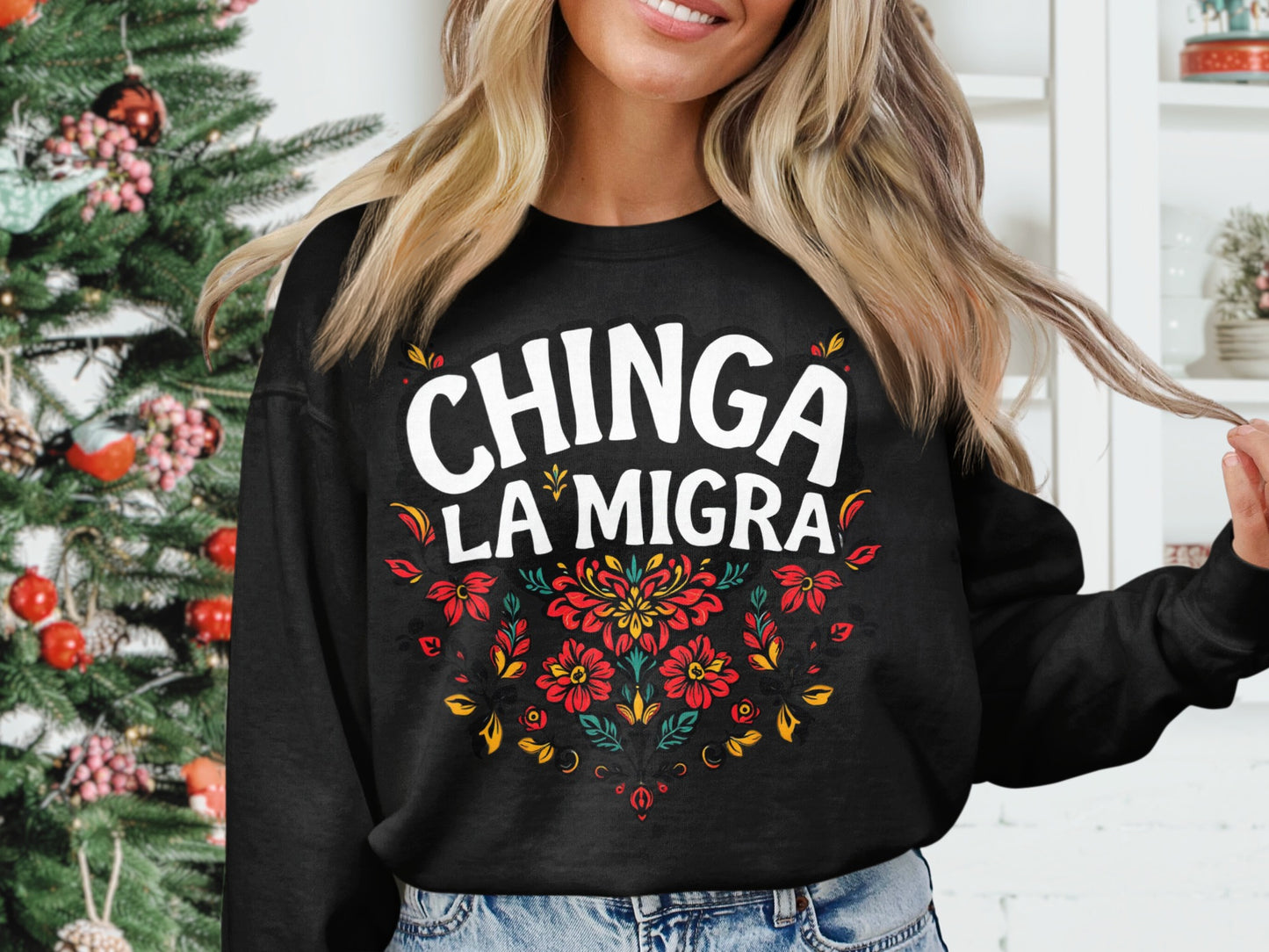 Chinga La Migra Floral Design Statement Sweatshirt product