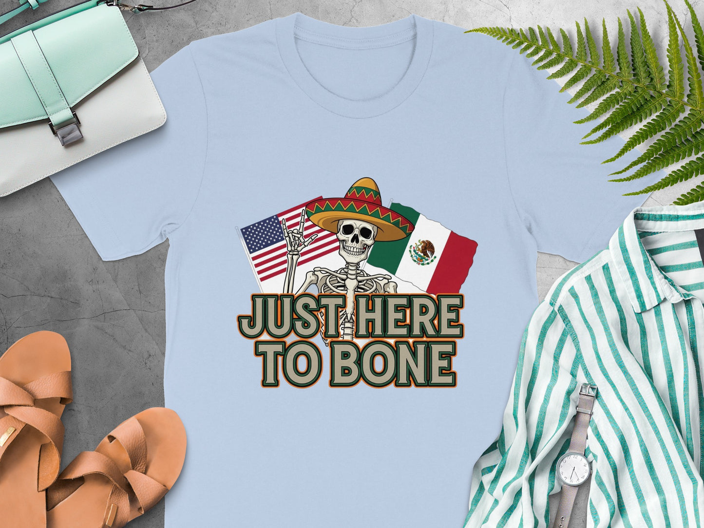 Just Here to Bone Skeleton Themed T Shirt Product