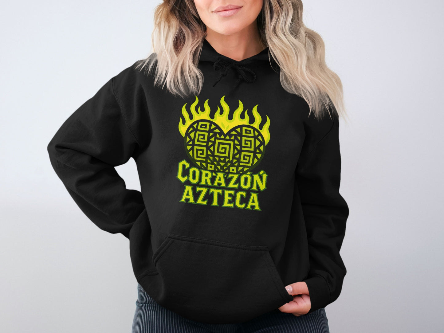 Corazon Azteca Black Hoodie with Intricate Heart Design product type