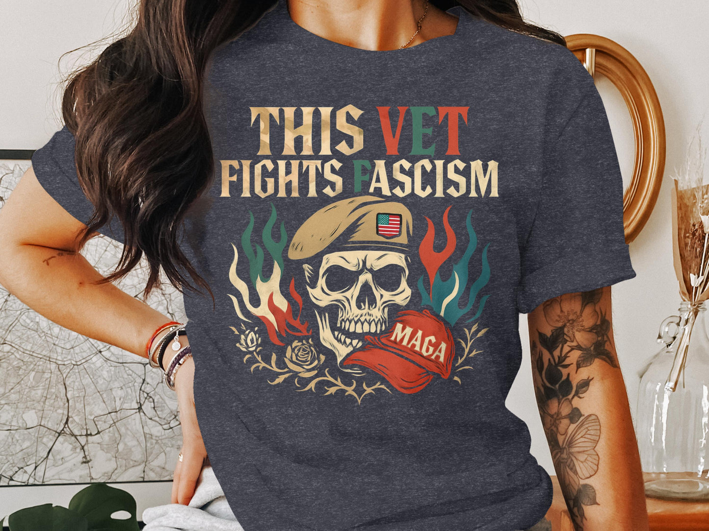 This Vet Fights Fascism Skull Design Shirt product