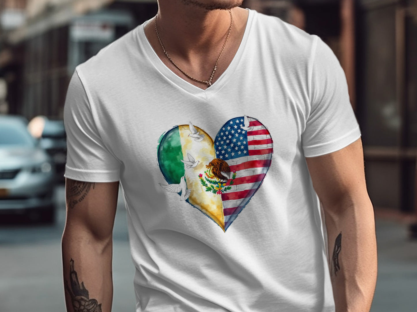 Heart Shaped Flag Design Printed V-Neck Shirt product