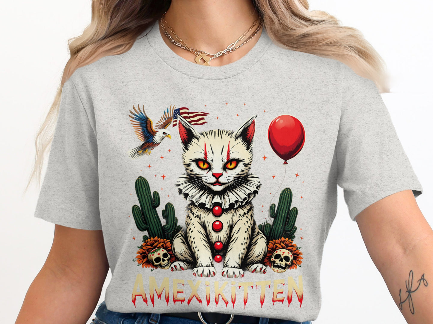 Creepy Kitten with Cactus and Balloon Shirt product