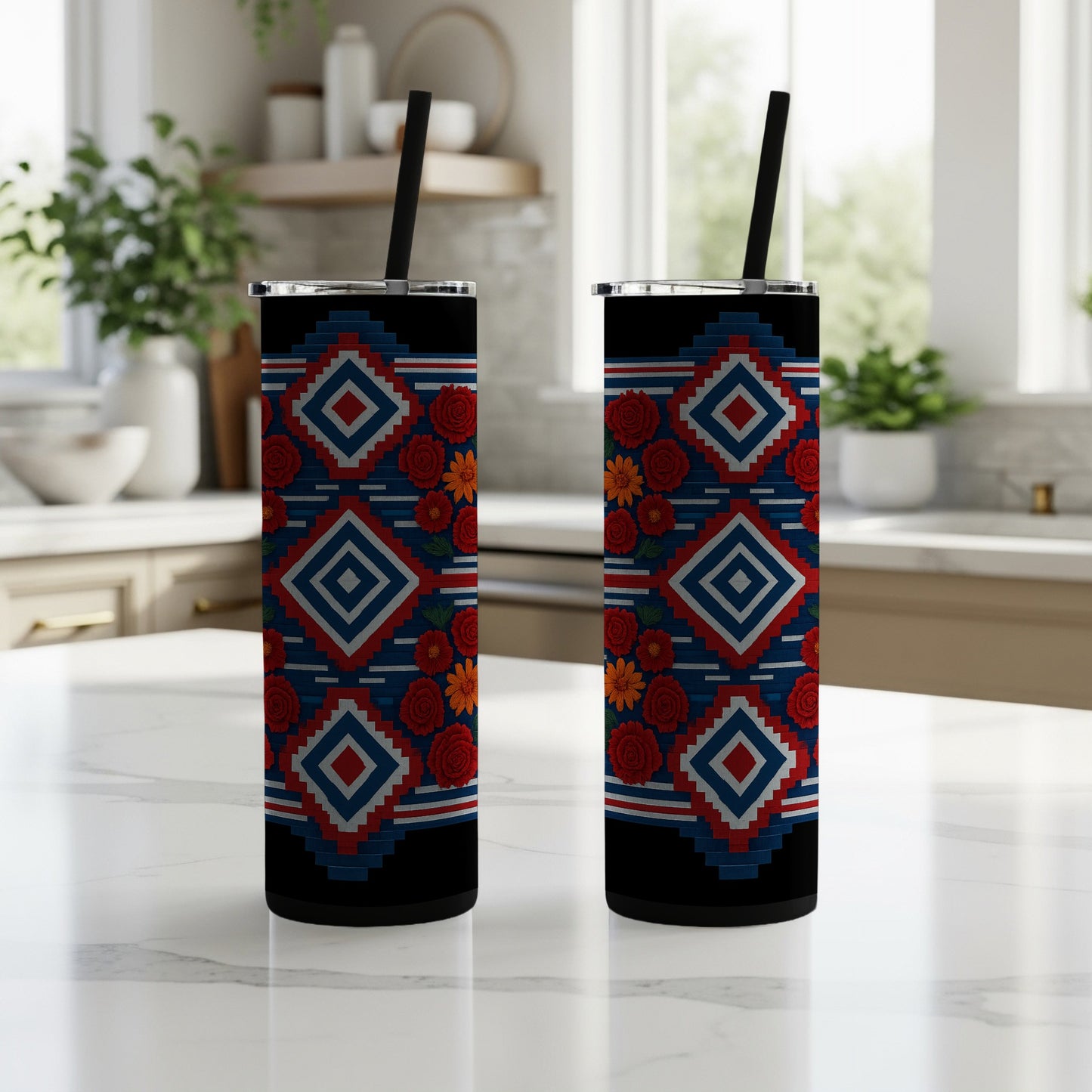 Geometric Patterned Floral Print Tumbler product type